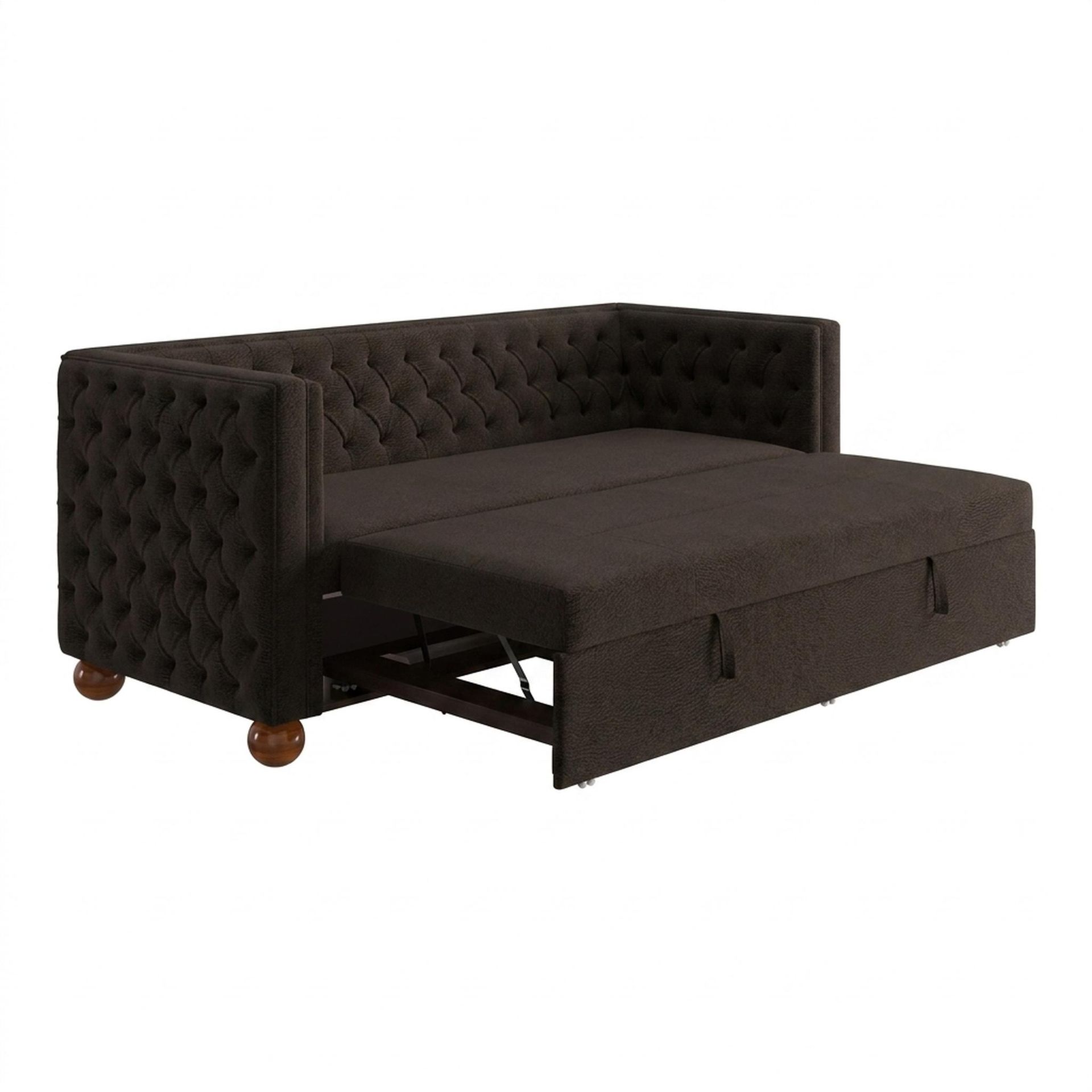 Hayden Home Premium Classic Chesterfield Sofa Bed, Warm Cedar Legs, Essential Beige Brown Upholstery
