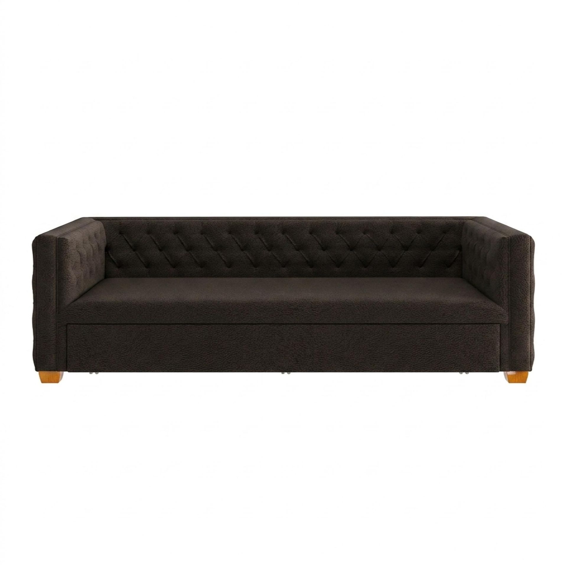 Hayden Home Premium Classic Chesterfield Sofa Bed, Warm Cedar Legs, Essential Beige Brown Upholstery