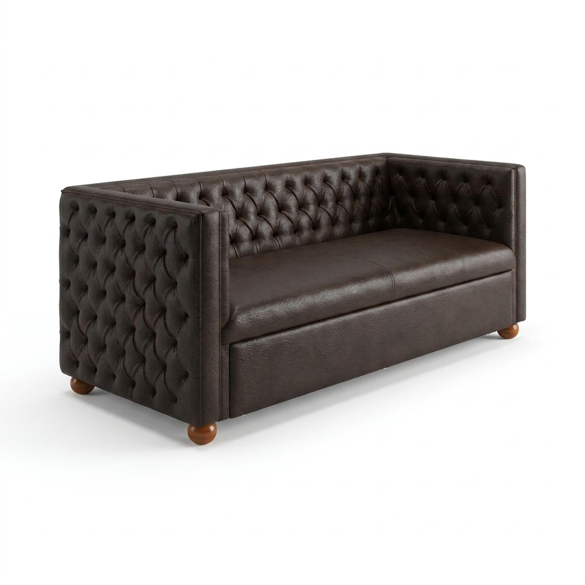 Hayden Home Premium Classic Chesterfield Sofa Bed, Warm Cedar Legs, Essential Beige Brown Upholstery
