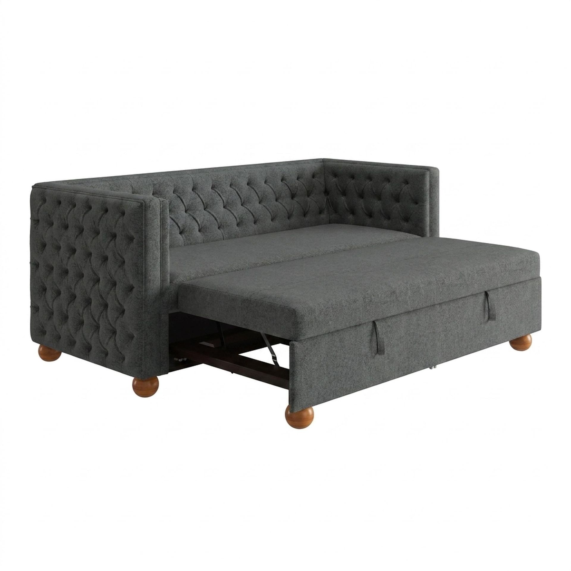 Hayden Home Premium Classic Chesterfield Sofa Bed, Warm Cedar Legs, Essential Frost Upholstery