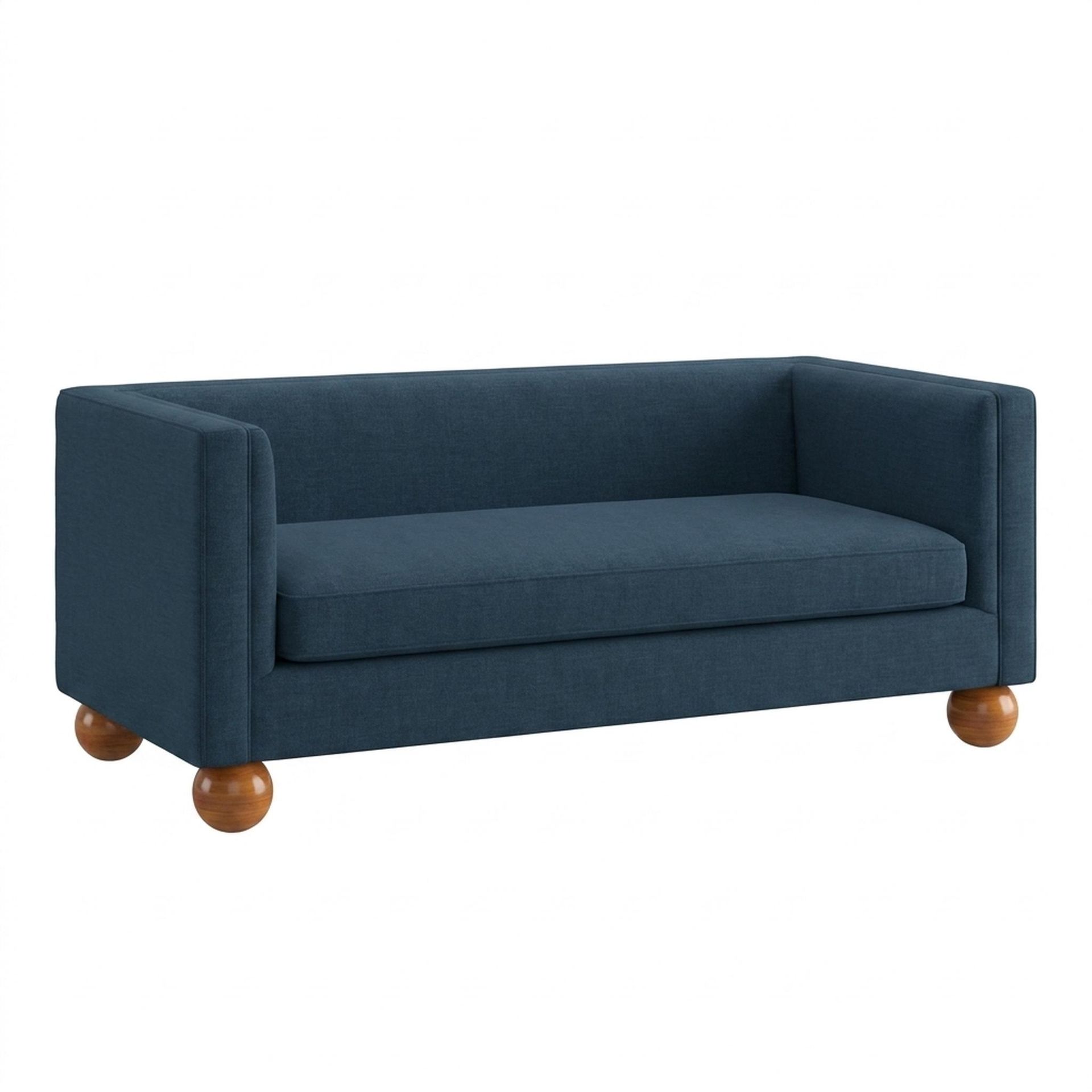 Hayden Home Premium Classic Chesterfield Sofa Bed, Warm Cedar Legs, Essential Aegean Blue Upholstery