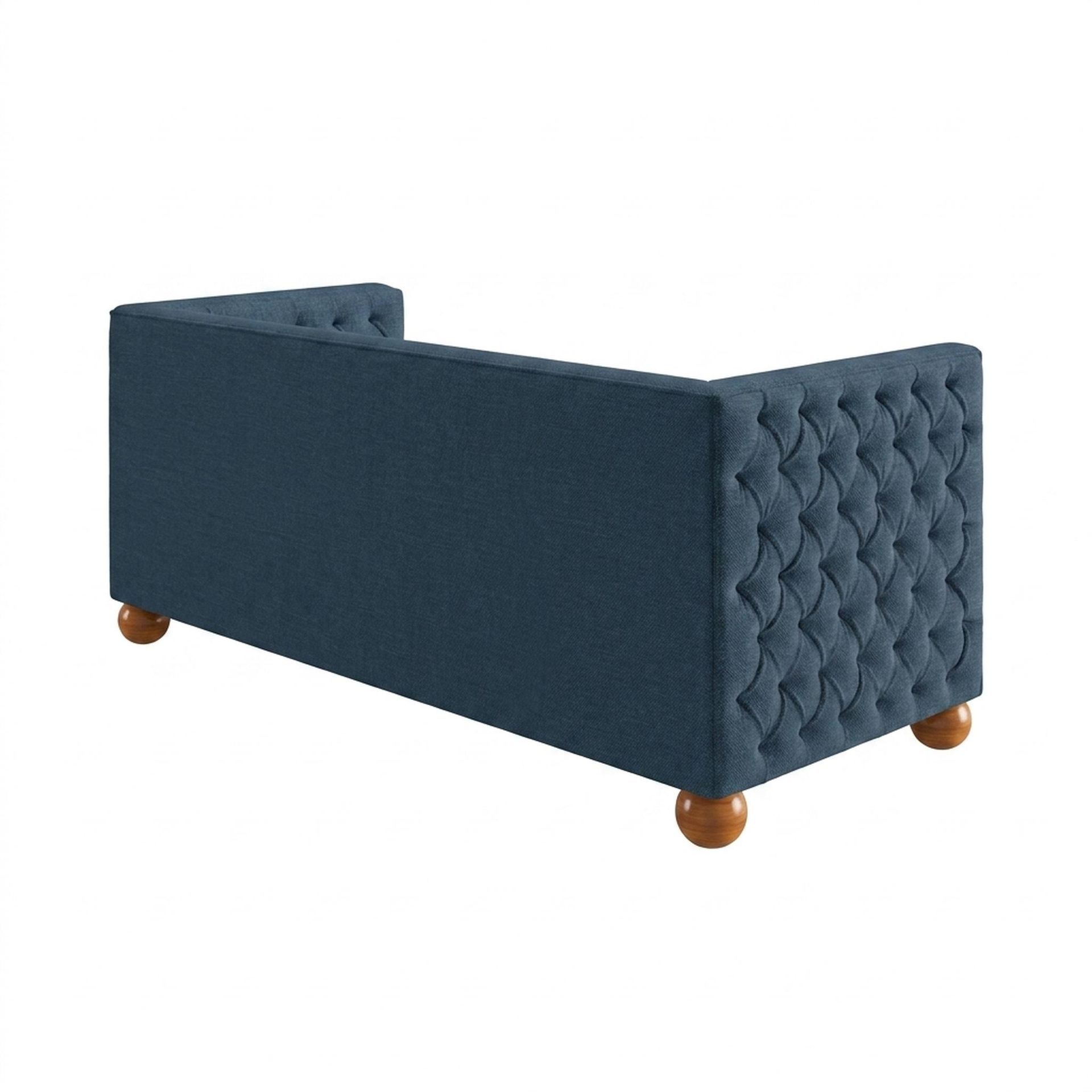 Hayden Home Premium Classic Chesterfield Sofa Bed, Warm Cedar Legs, Essential Aegean Blue Upholstery