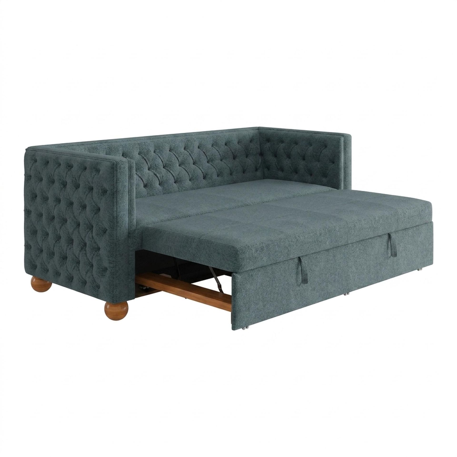 Hayden Home Premium Classic Chesterfield Sofa Bed, Warm Cedar Legs, Essential Teal Mist Upholstery