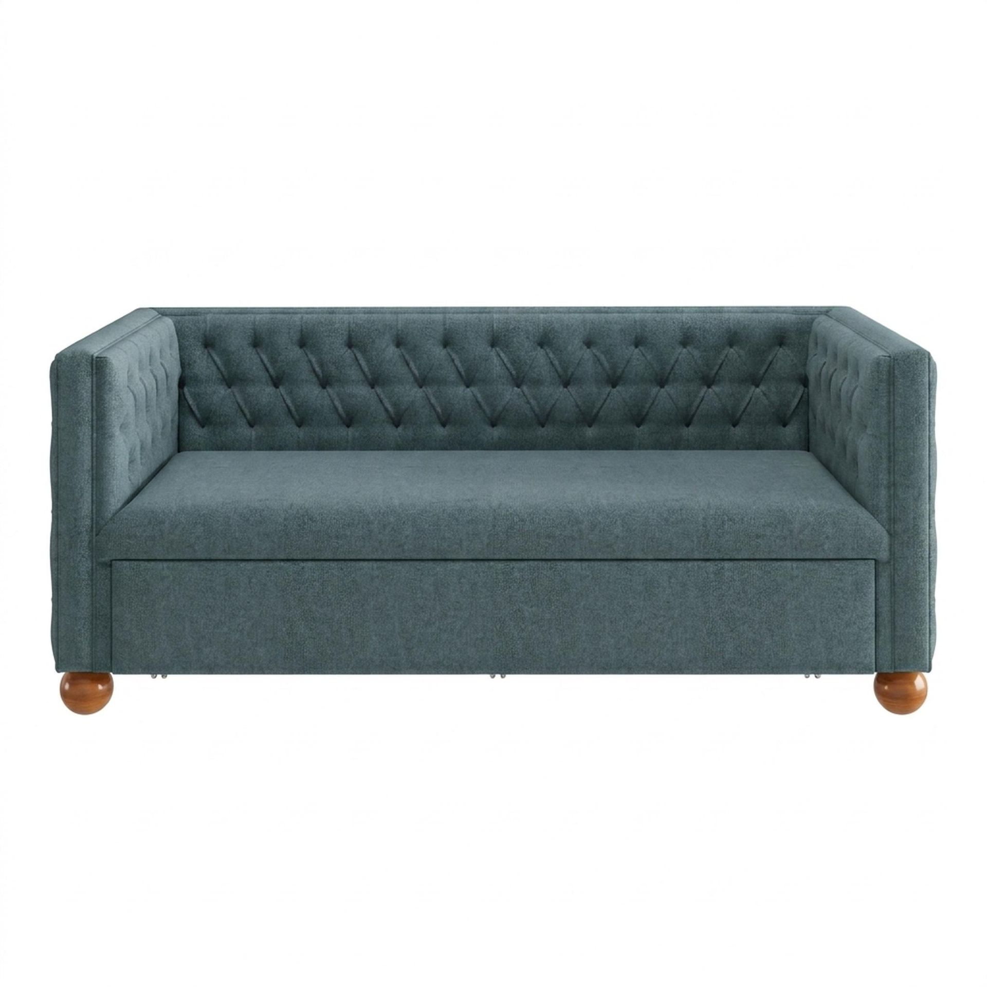 Hayden Home Premium Classic Chesterfield Sofa Bed, Warm Cedar Legs, Essential Teal Mist Upholstery