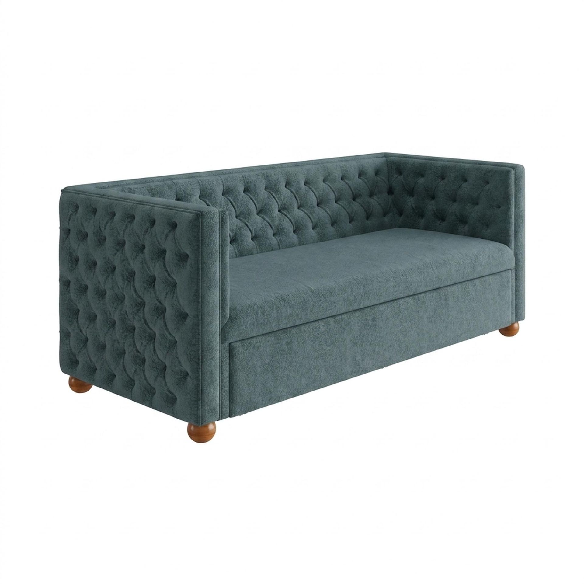 Hayden Home Premium Classic Chesterfield Sofa Bed, Warm Cedar Legs, Essential Teal Mist Upholstery
