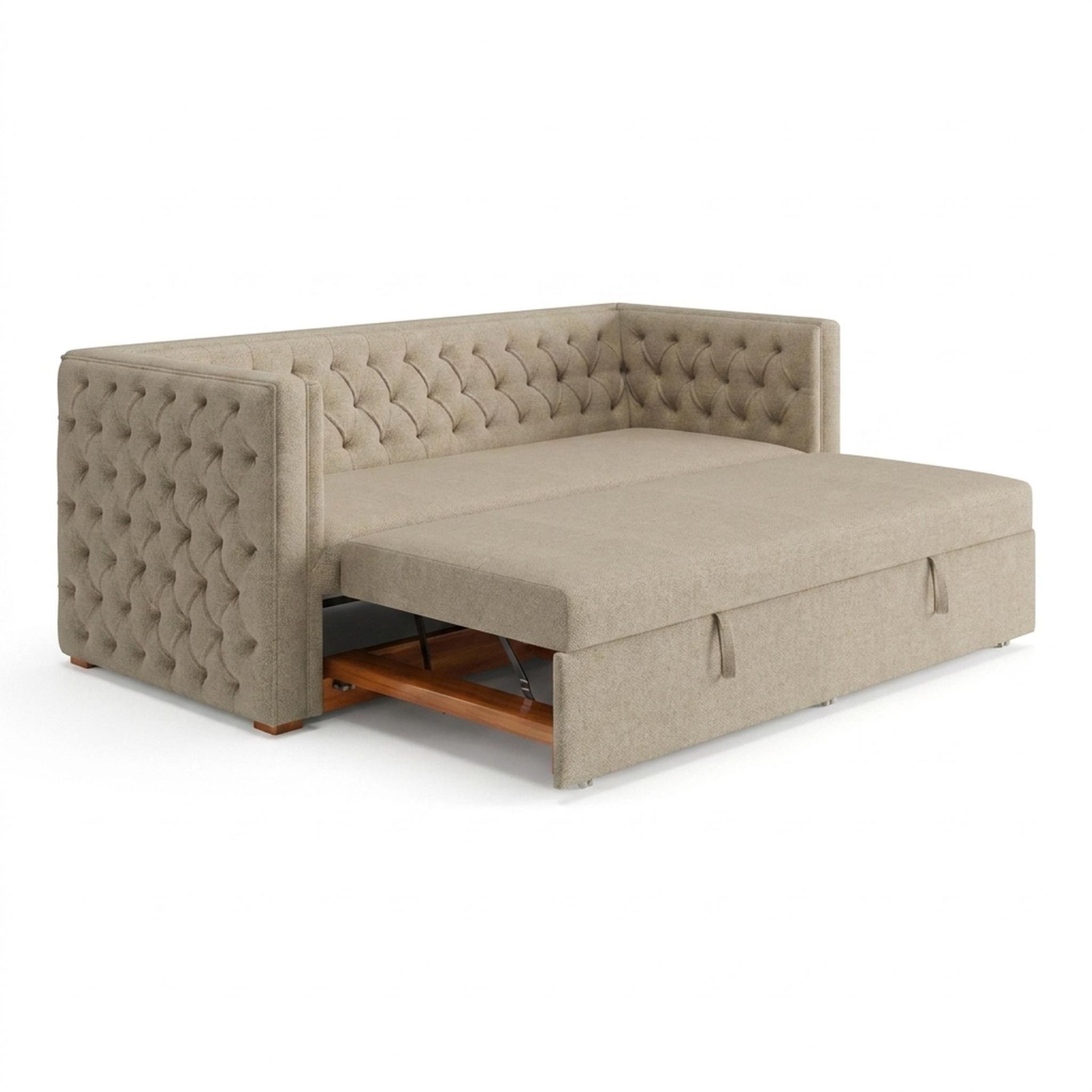 Hayden Home Premium Classic Chesterfield Sofa Bed, Warm Cedar Legs, Premium Alabaster Upholstery