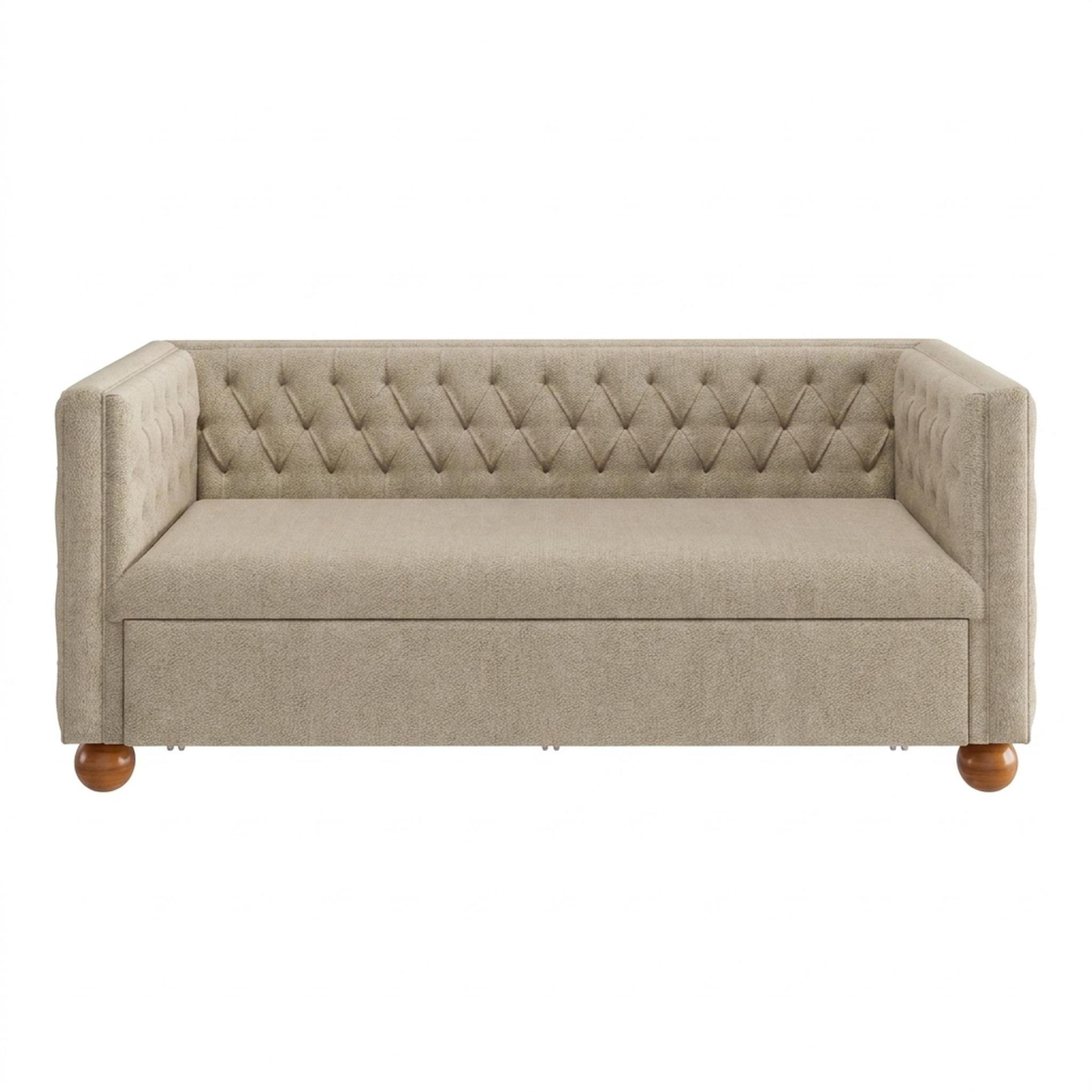 Hayden Home Premium Classic Chesterfield Sofa Bed, Warm Cedar Legs, Premium Alabaster Upholstery