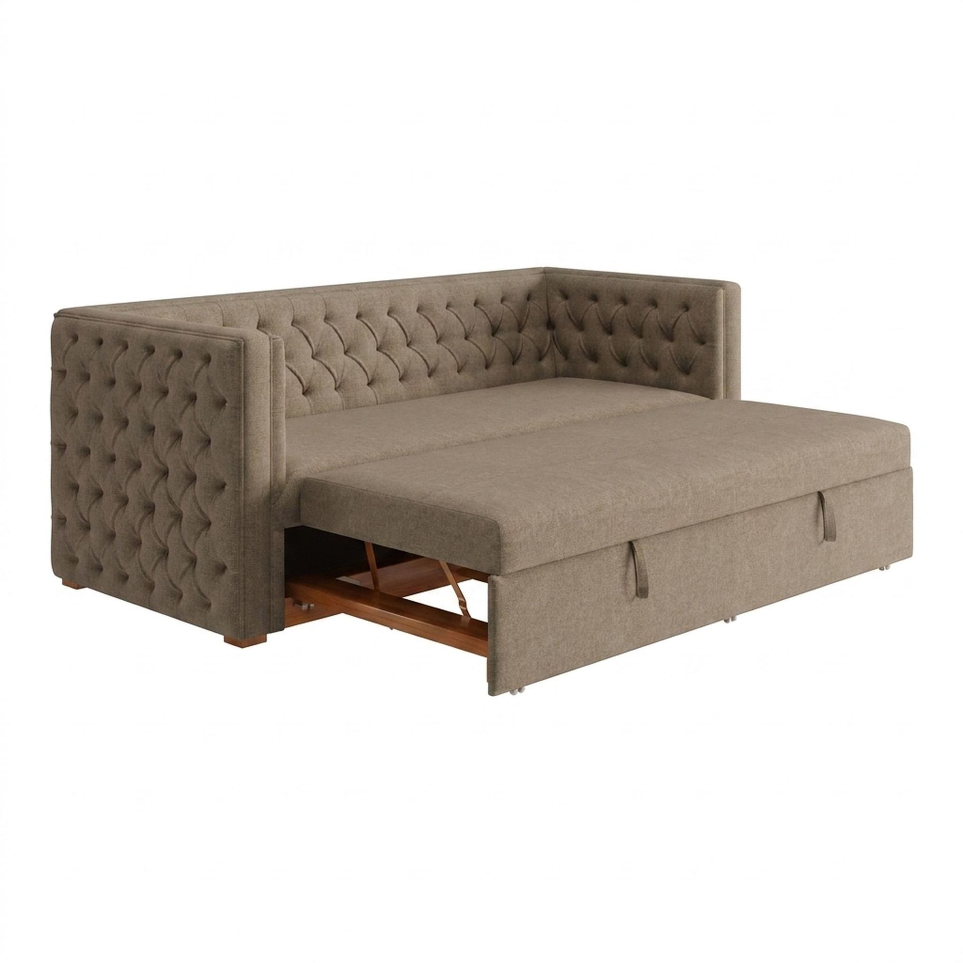 Hayden Home Premium Classic Chesterfield Sofa Bed, Warm Cedar Legs, Premium Dusky Biege Upholstery