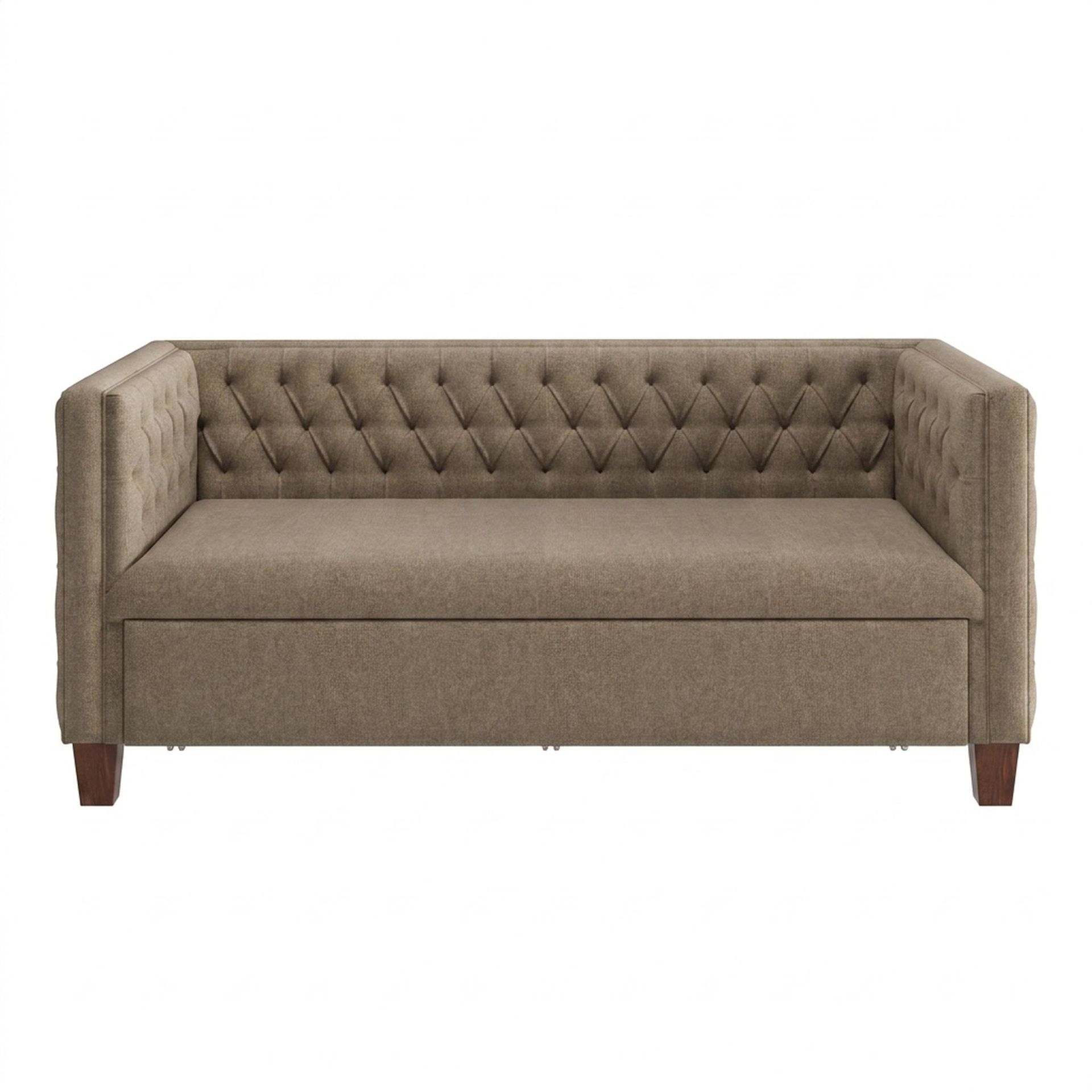 Hayden Home Premium Classic Chesterfield Sofa Bed, Warm Cedar Legs, Premium Dusky Biege Upholstery