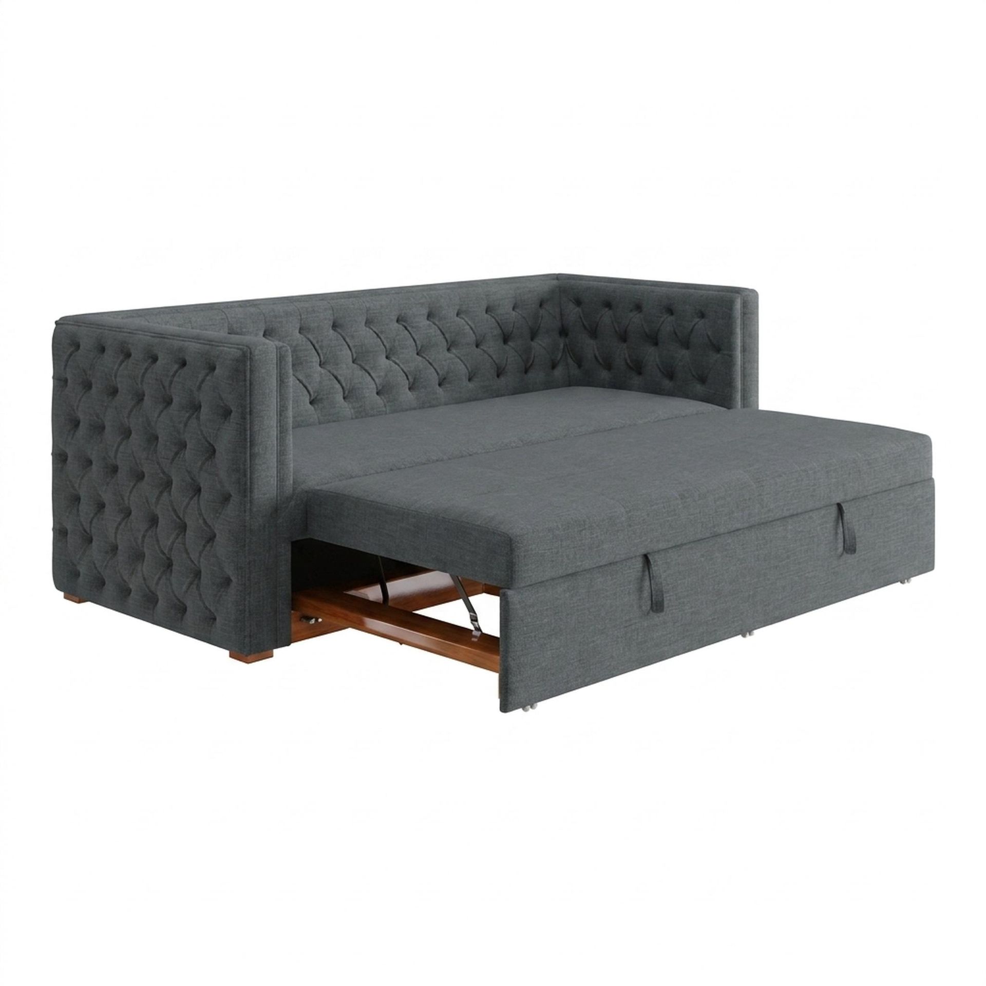 Hayden Home Premium Classic Chesterfield Sofa Bed, Warm Cedar Legs, Premium Steel Grey Upholstery
