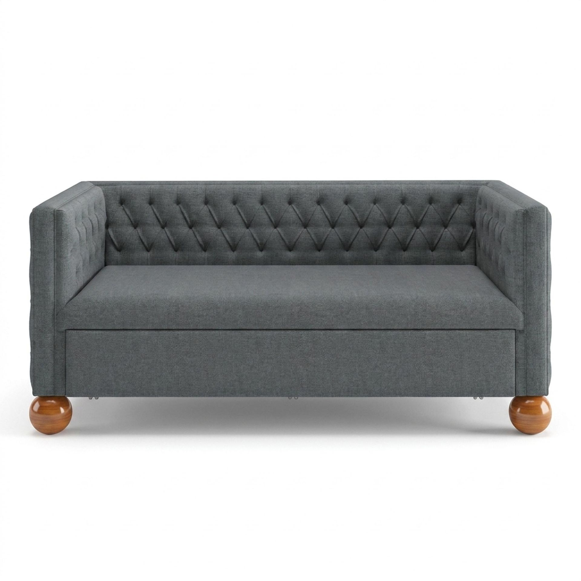 Hayden Home Premium Classic Chesterfield Sofa Bed, Warm Cedar Legs, Premium Steel Grey Upholstery