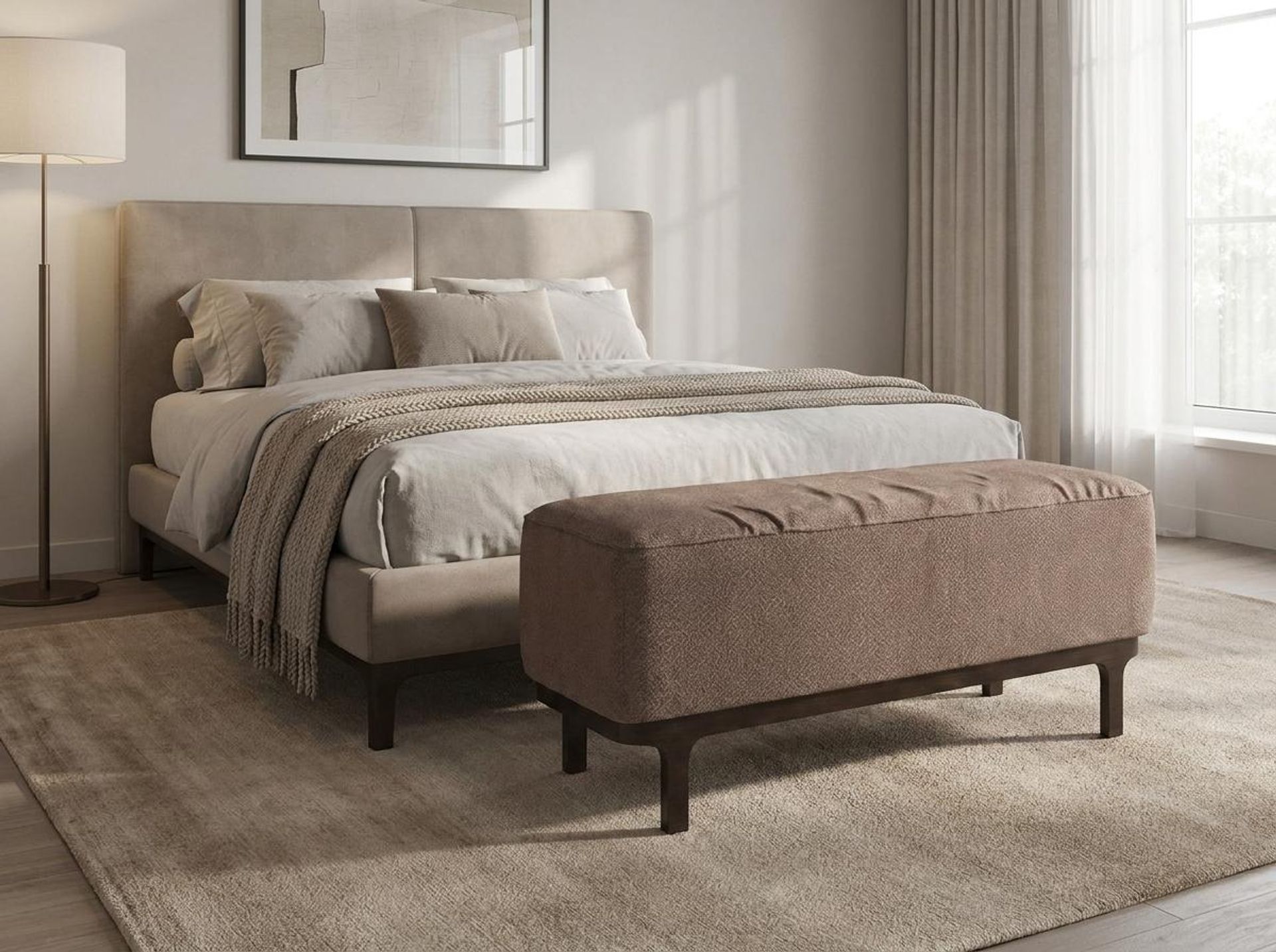 Hayden Home Premium Classic Serenity Bench, Coco Walnut Legs, Essential Ballet Slipper Upholstery