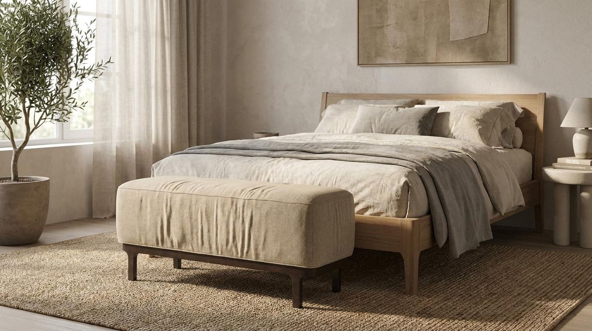 Hayden Home Premium Classic Serenity Bench, Coco Walnut Legs, Premium Alabaster Upholstery