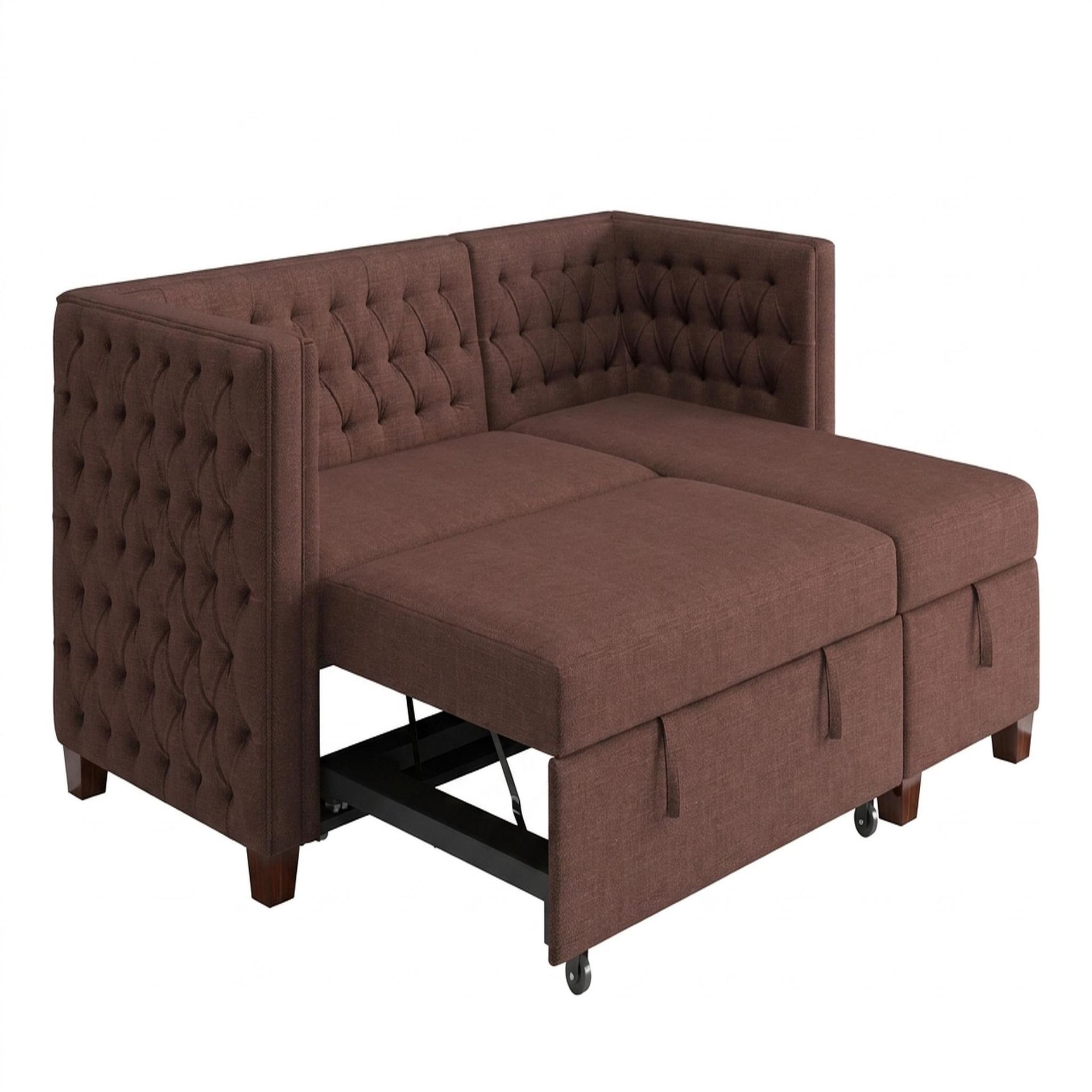 Hayden Home Premium Classic Tufted Sofa Bed, Coco Walnut Legs, Premium Ballet Pink Upholstery