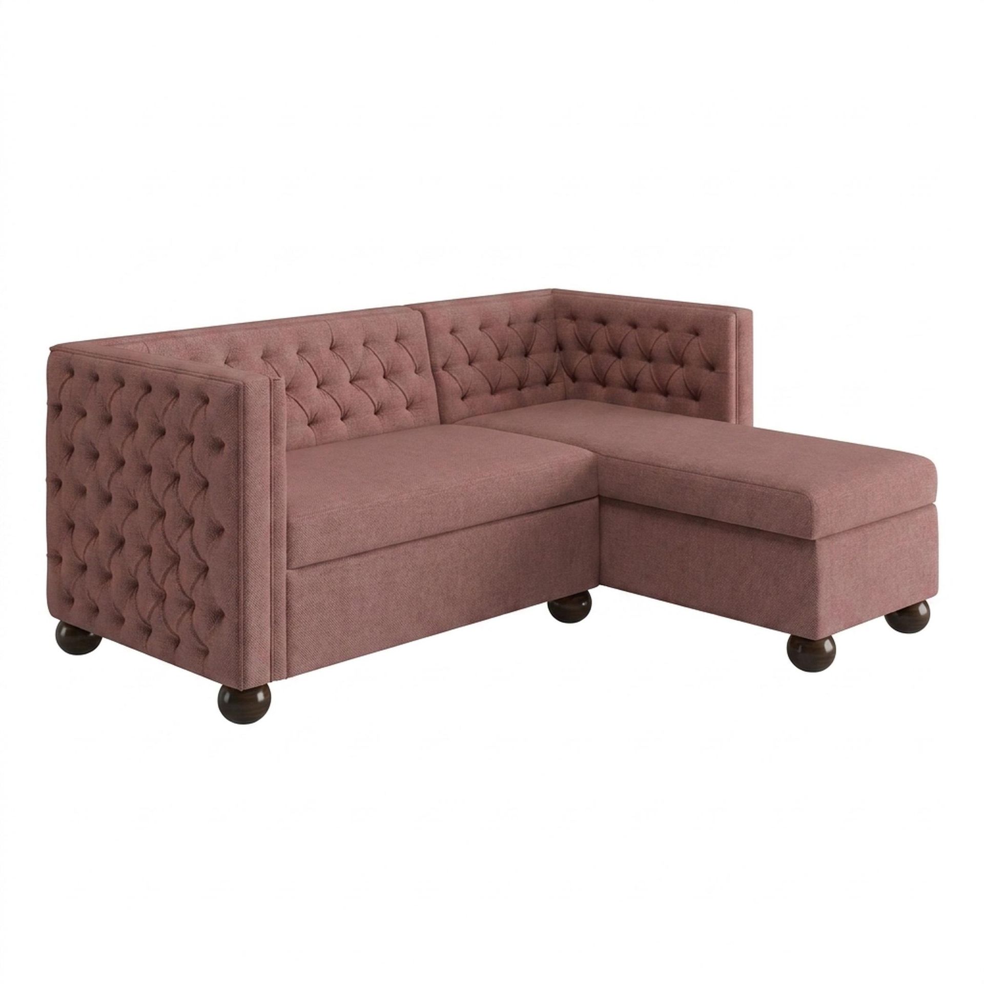 Hayden Home Premium Classic Tufted Sofa Bed, Coco Walnut Legs, Premium Ballet Pink Upholstery