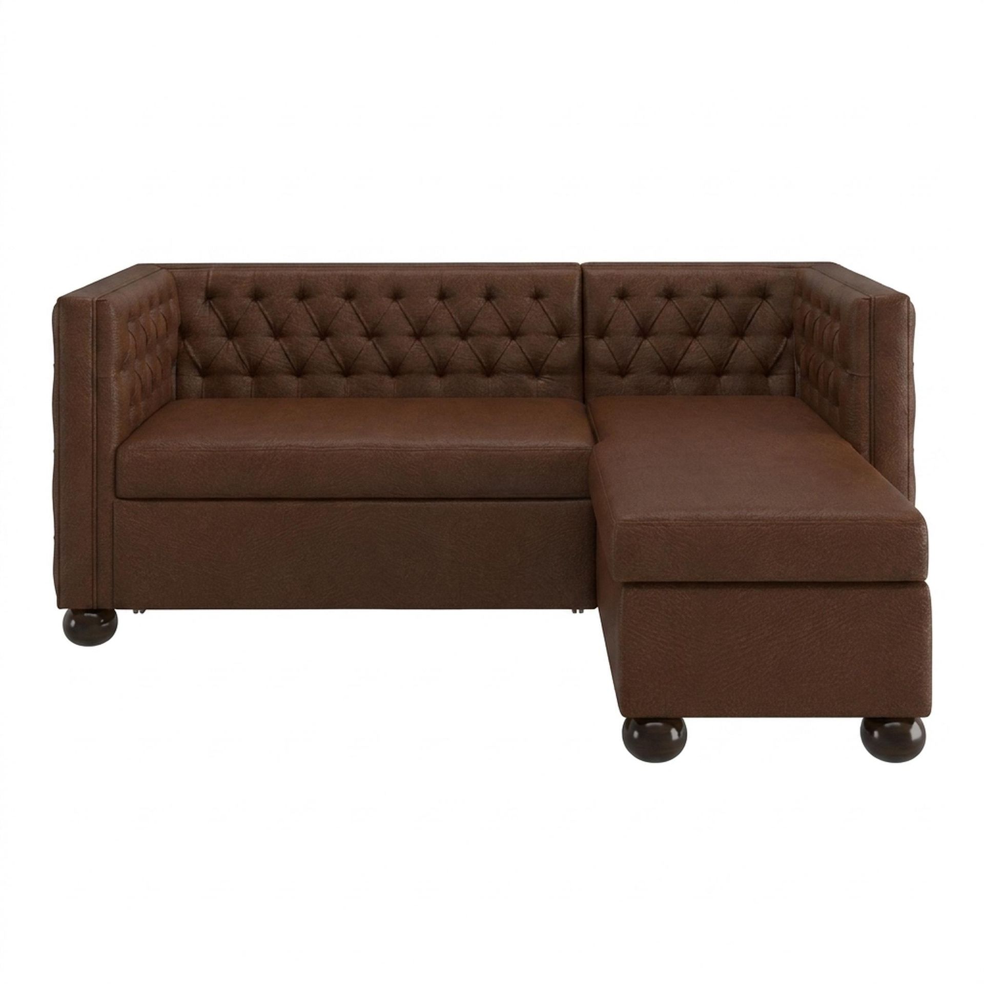 Hayden Home Premium Classic Tufted Sofa Bed, Coco Walnut Legs, Premium Rust Orange Upholstery