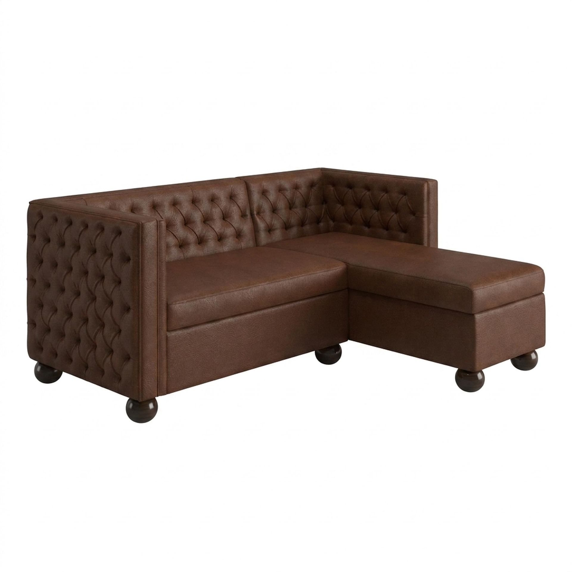 Hayden Home Premium Classic Tufted Sofa Bed, Coco Walnut Legs, Premium Rust Orange Upholstery