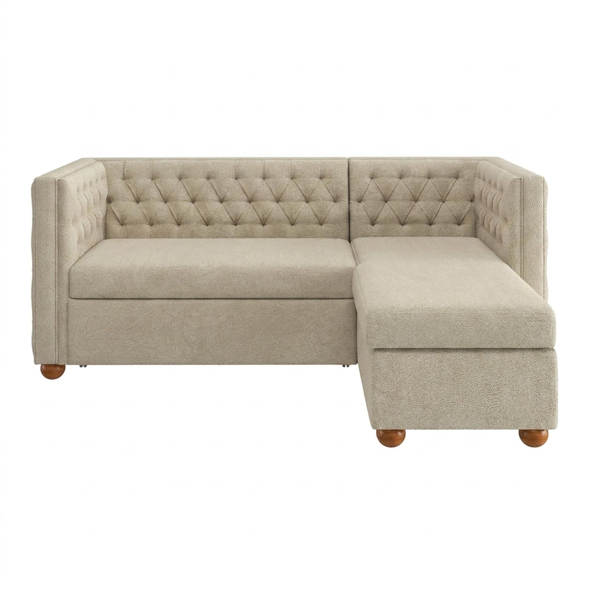 Hayden Home Premium Classic Tufted Sofa Bed, Warm Cedar Legs, Essential Sand Upholstery