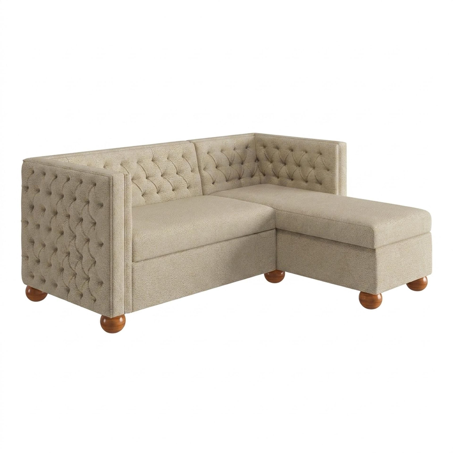 Hayden Home Premium Classic Tufted Sofa Bed, Warm Cedar Legs, Essential Sand Upholstery