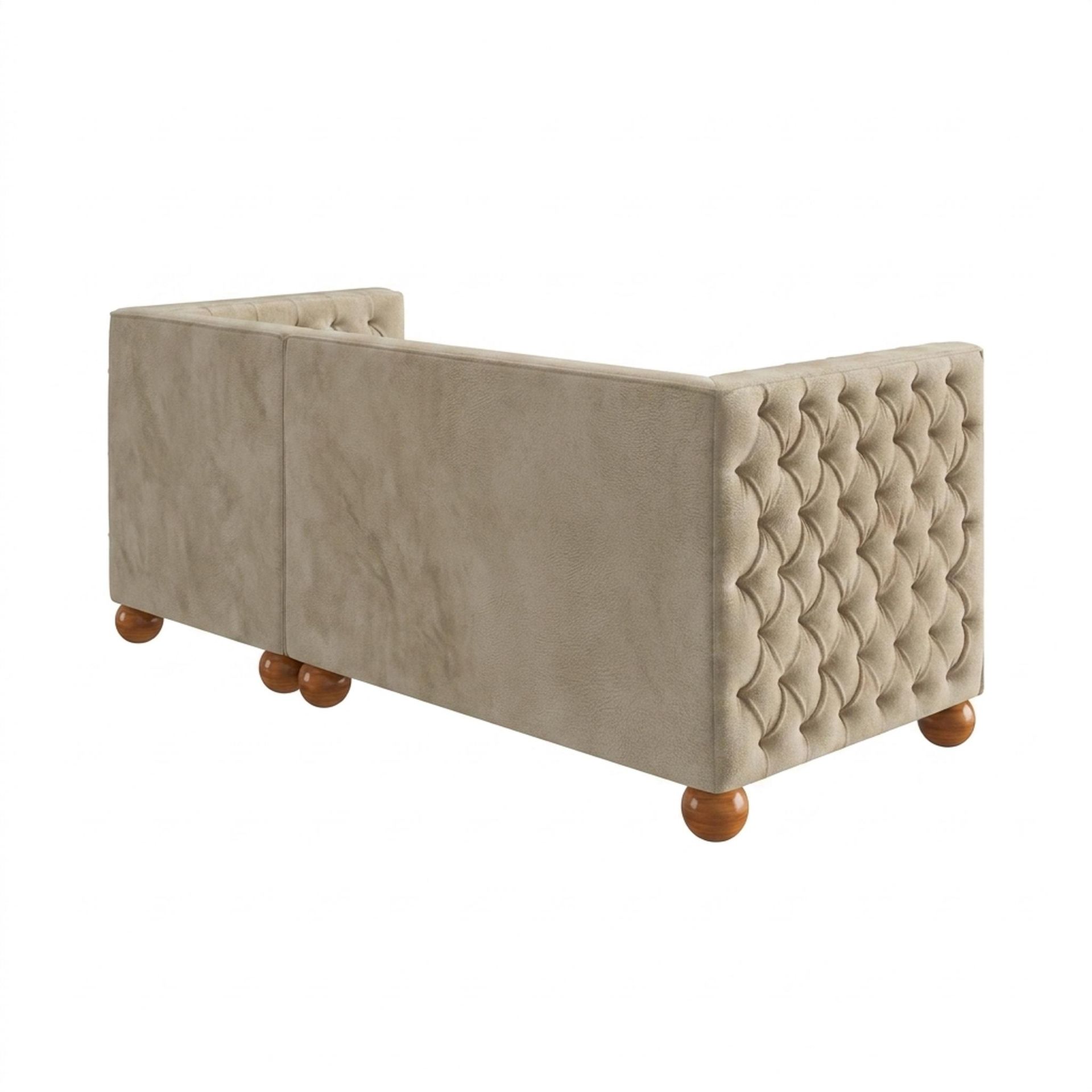 Hayden Home Premium Classic Tufted Sofa Bed, Warm Cedar Legs, Essential Sand Upholstery
