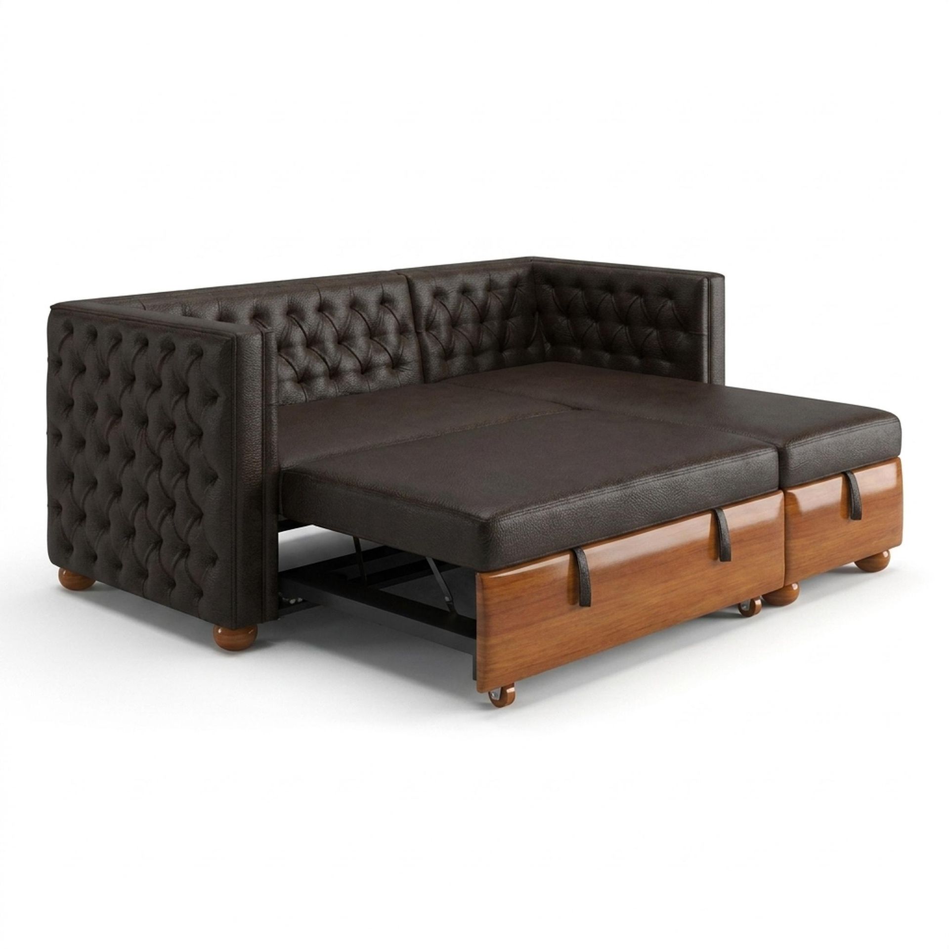 Hayden Home Premium Classic Tufted Sofa Bed, Warm Cedar Legs, Essential Beige Brown Upholstery