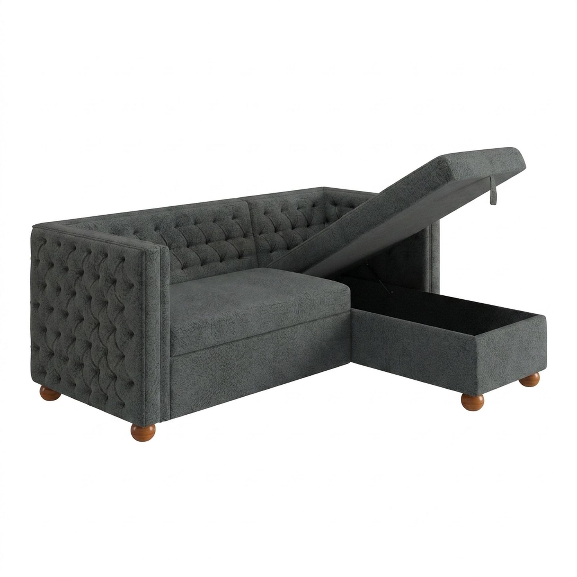 Hayden Home Premium Classic Tufted Sofa Bed, Warm Cedar Legs, Essential Frost Upholstery