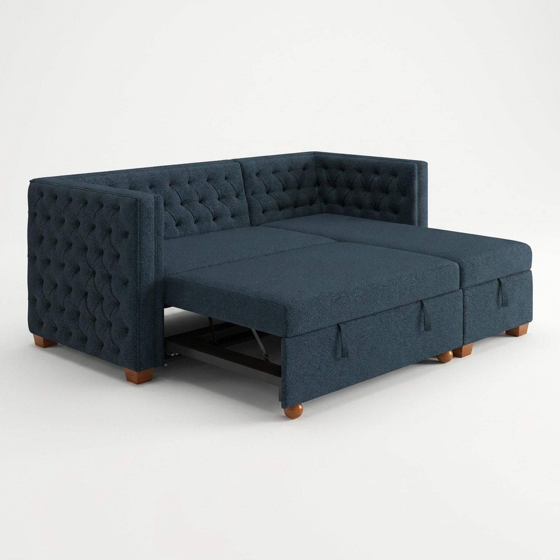 Hayden Home Premium Classic Tufted Sofa Bed, Warm Cedar Legs, Essential Vintage Blue Upholstery