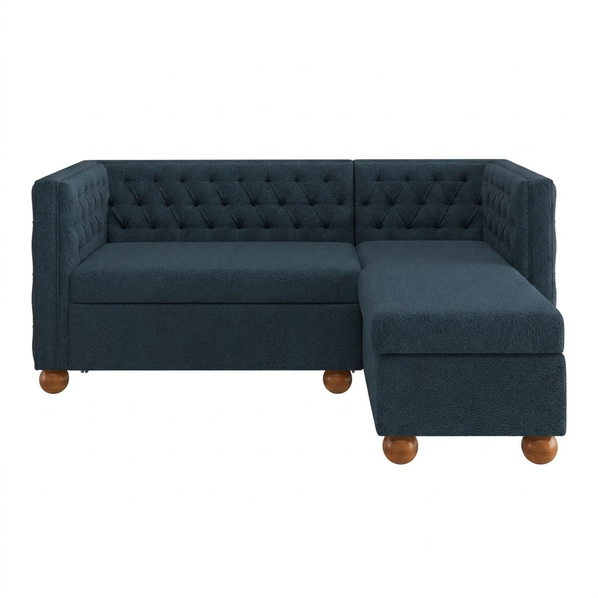 Hayden Home Premium Classic Tufted Sofa Bed, Warm Cedar Legs, Essential Vintage Blue Upholstery