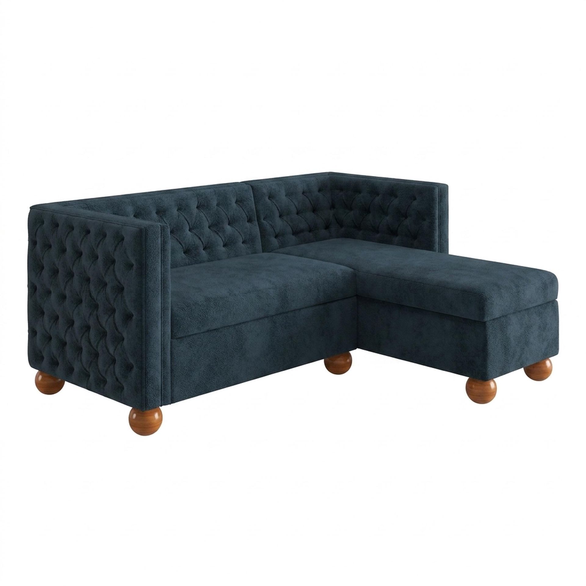 Hayden Home Premium Classic Tufted Sofa Bed, Warm Cedar Legs, Essential Vintage Blue Upholstery