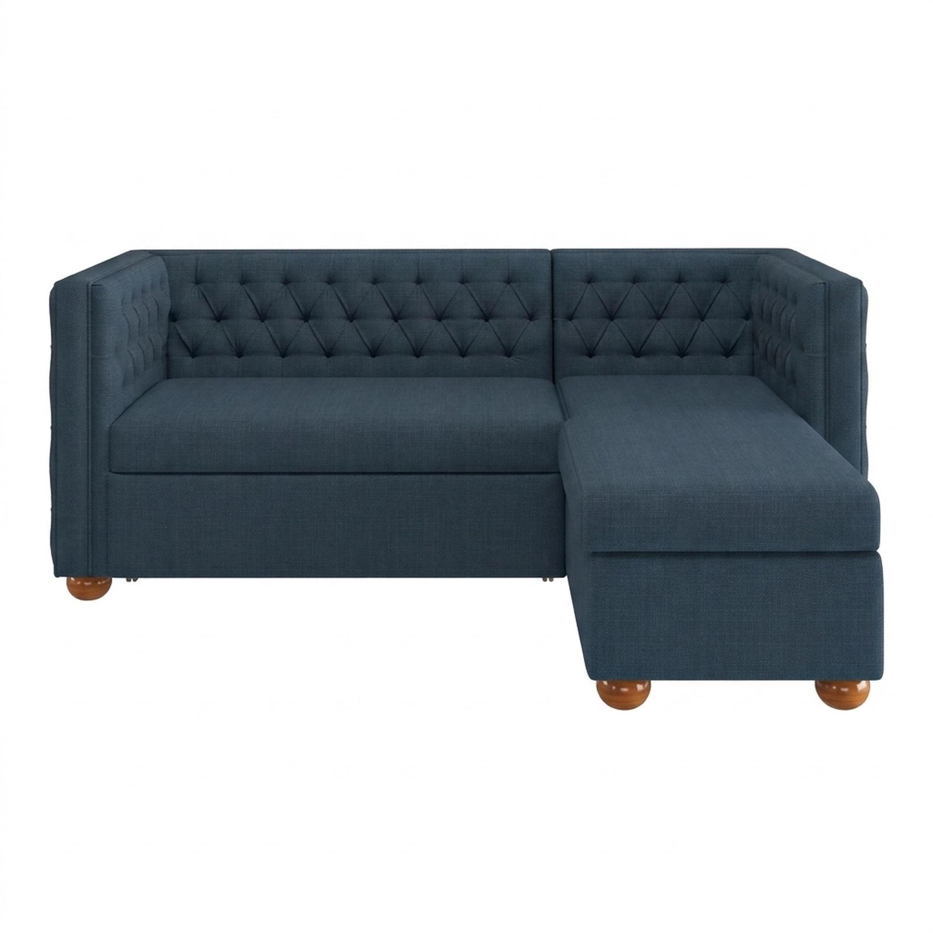 Hayden Home Premium Classic Tufted Sofa Bed, Warm Cedar Legs, Essential Aegean Blue Upholstery