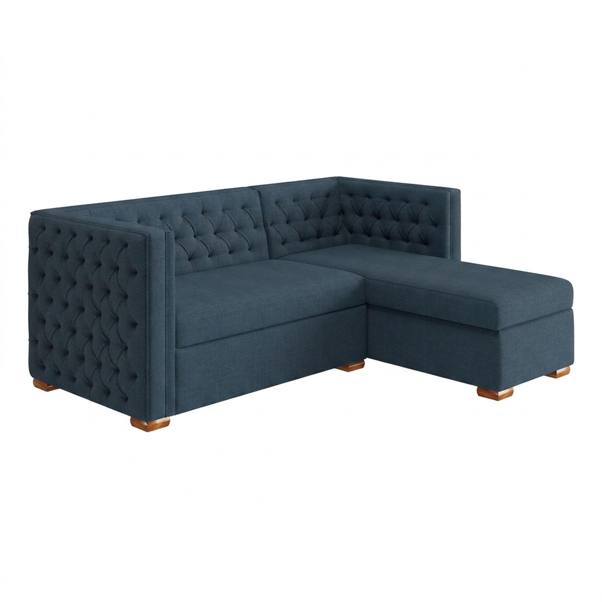 Hayden Home Premium Classic Tufted Sofa Bed, Warm Cedar Legs, Essential Aegean Blue Upholstery