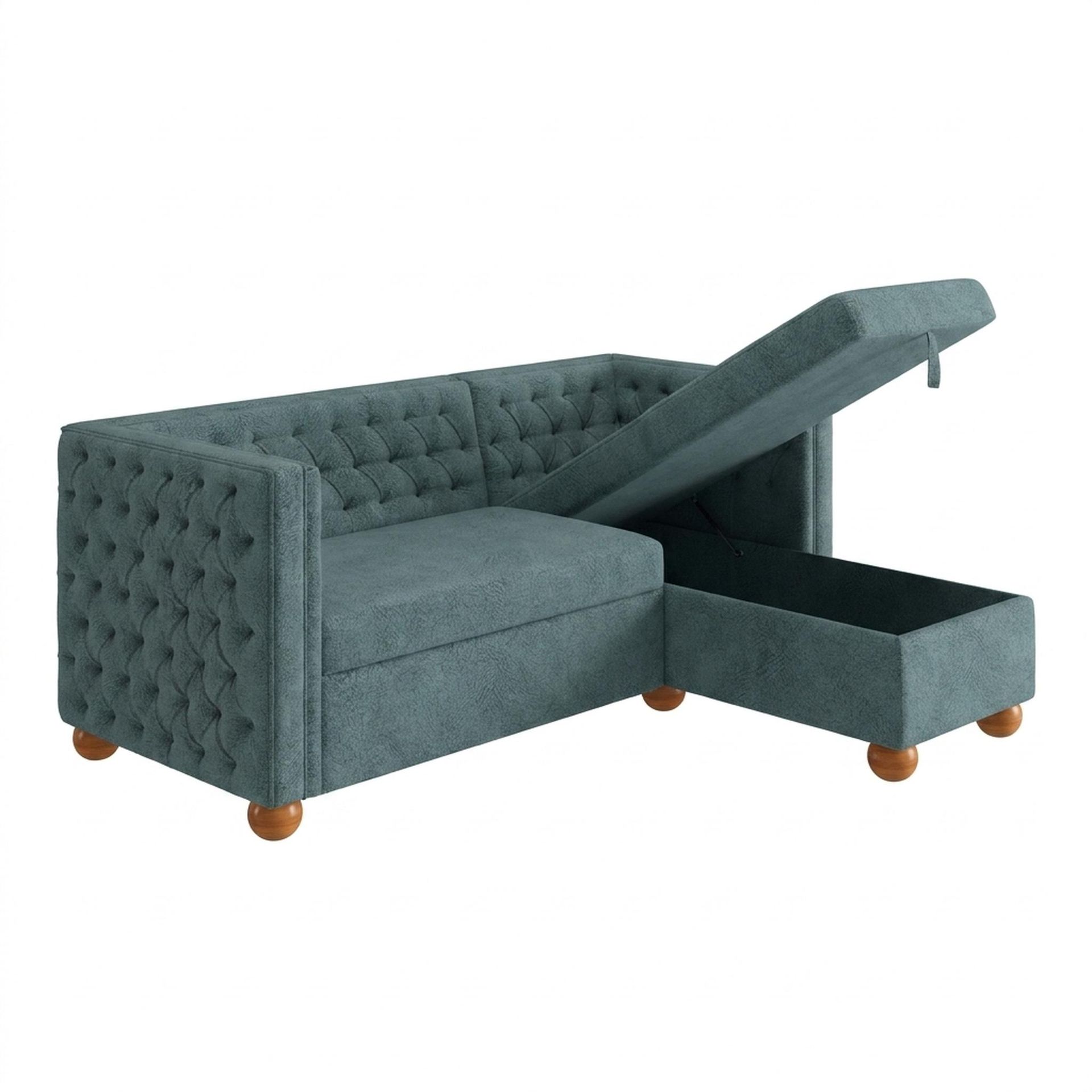 Hayden Home Premium Classic Tufted Sofa Bed, Warm Cedar Legs, Essential Teal Mist Upholstery