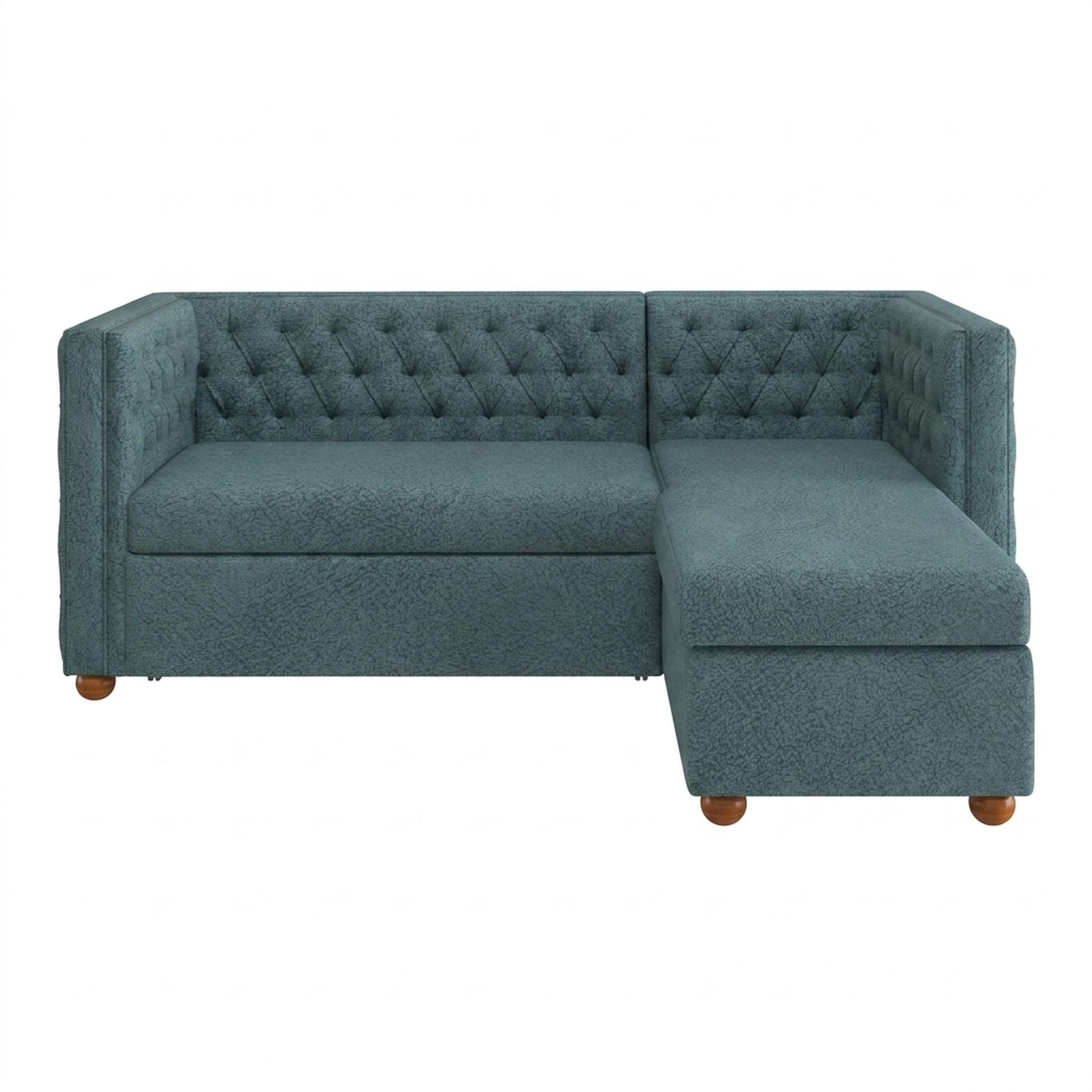Hayden Home Premium Classic Tufted Sofa Bed, Warm Cedar Legs, Essential Teal Mist Upholstery