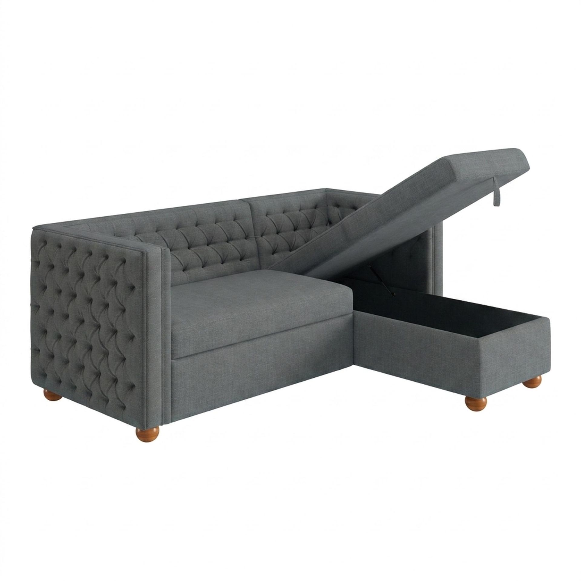 Hayden Home Premium Classic Tufted Sofa Bed, Warm Cedar Legs, Premium Steel Grey Upholstery