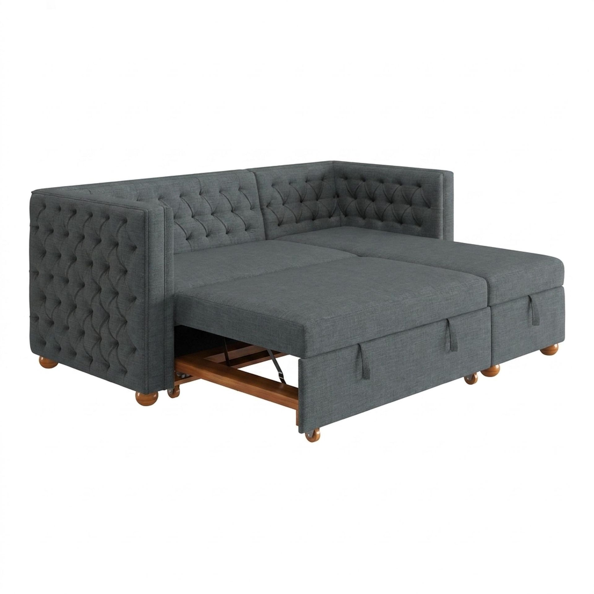 Hayden Home Premium Classic Tufted Sofa Bed, Warm Cedar Legs, Premium Steel Grey Upholstery
