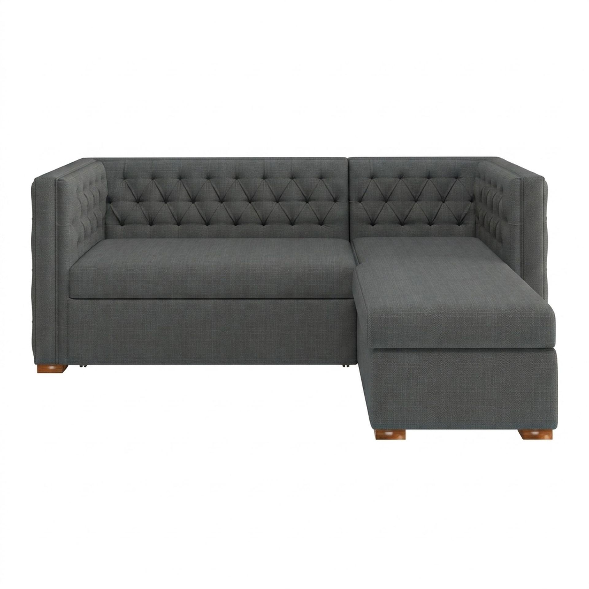 Hayden Home Premium Classic Tufted Sofa Bed, Warm Cedar Legs, Premium Steel Grey Upholstery