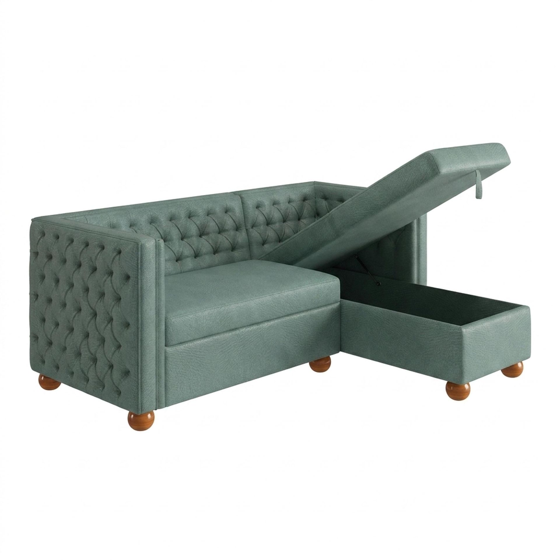 Hayden Home Premium Classic Tufted Sofa Bed, Warm Cedar Legs, Premium Mint Green Upholstery