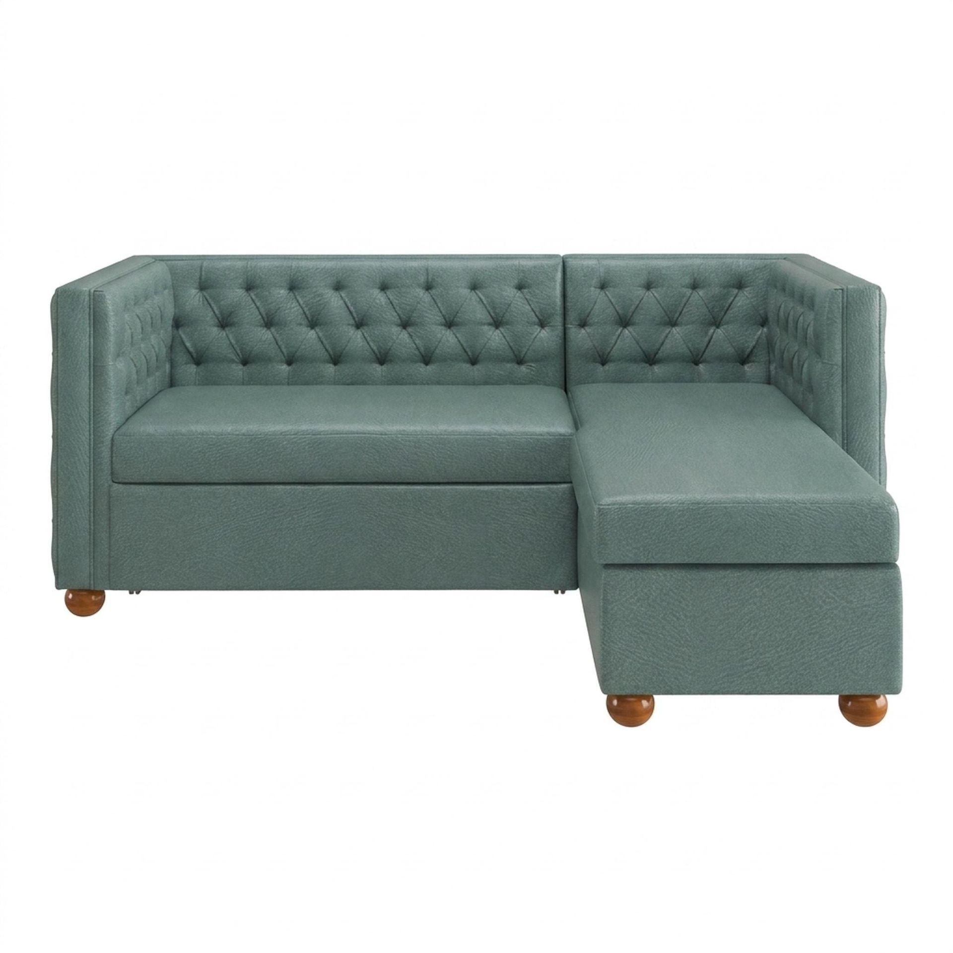 Hayden Home Premium Classic Tufted Sofa Bed, Warm Cedar Legs, Premium Mint Green Upholstery