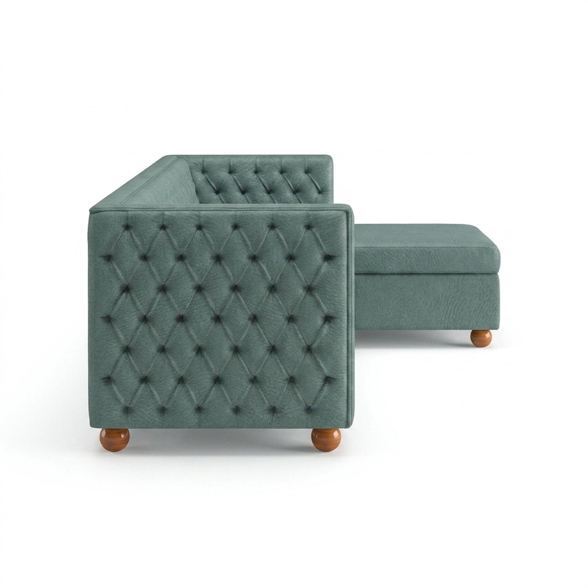 Hayden Home Premium Classic Tufted Sofa Bed, Warm Cedar Legs, Premium Mint Green Upholstery
