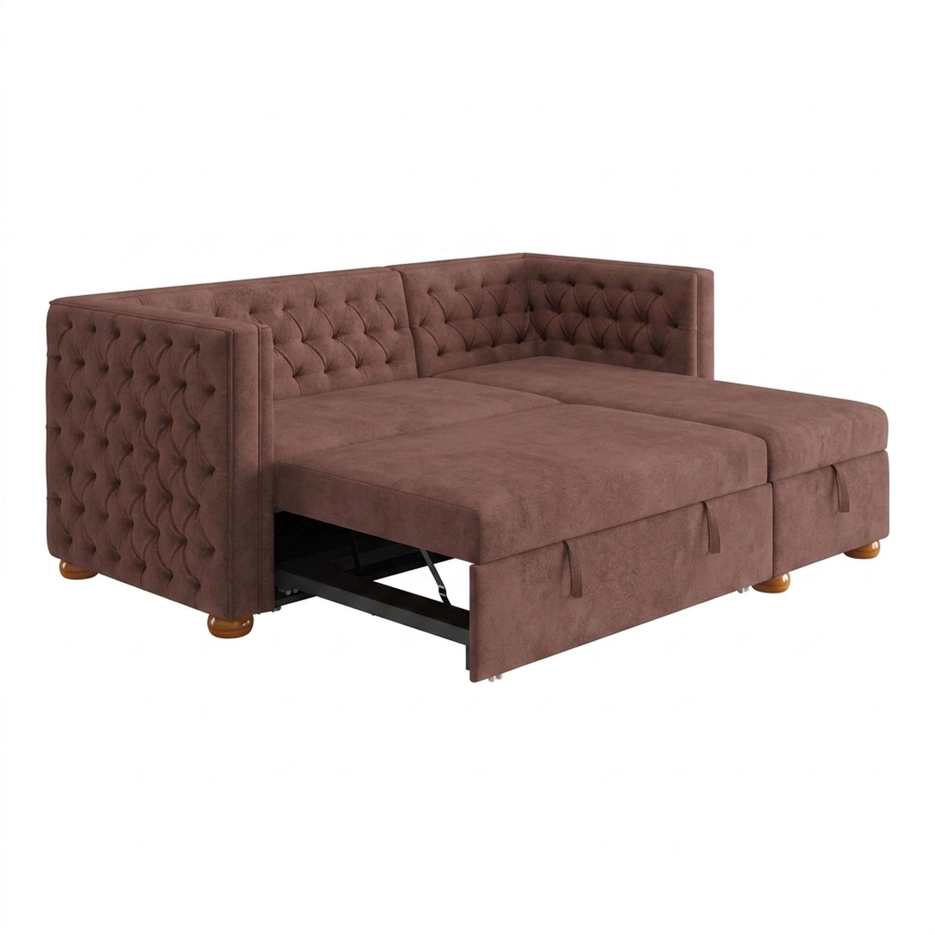 Hayden Home Premium Classic Tufted Sofa Bed, Warm Cedar Legs, Premium Ballet Pink Upholstery