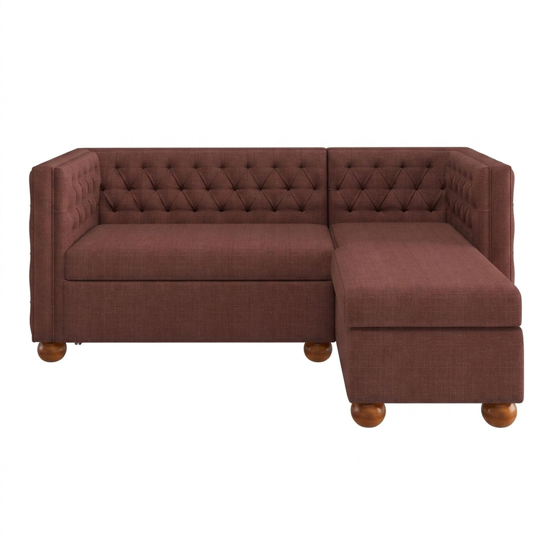 Hayden Home Premium Classic Tufted Sofa Bed, Warm Cedar Legs, Premium Ballet Pink Upholstery