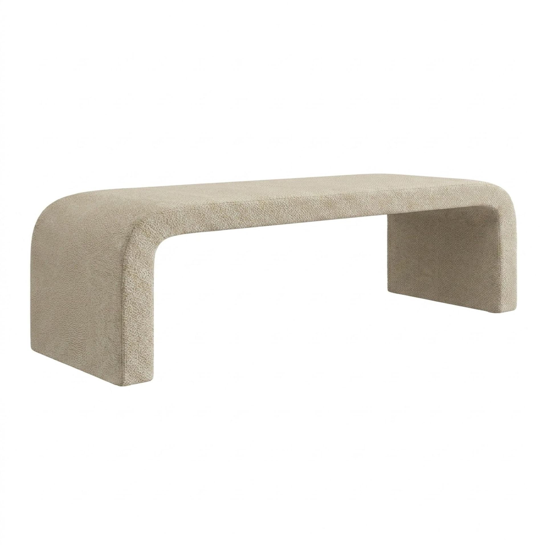 Hayden Home Premium Curved Comfort Bench, Coco Walnut Legs, Essential Sand Upholstery