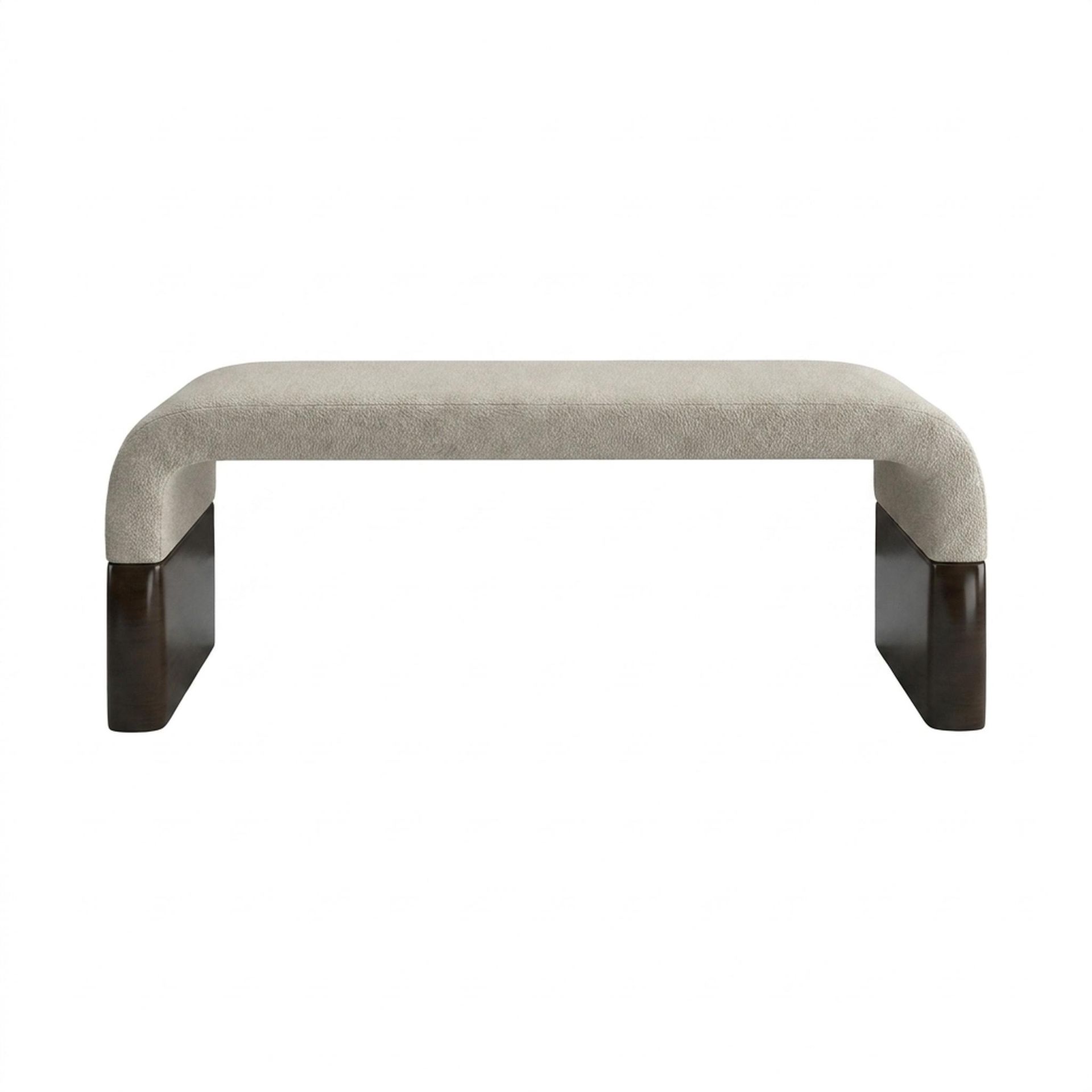 Hayden Home Premium Curved Comfort Bench, Coco Walnut Legs, Essential Bone Upholstery