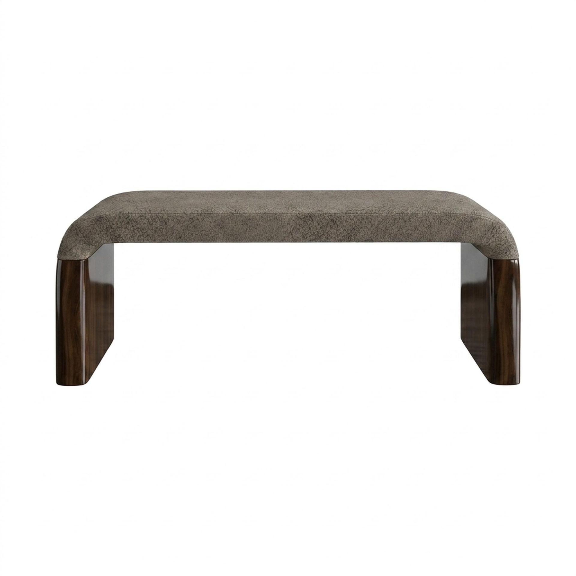 Hayden Home Premium Curved Comfort Bench, Coco Walnut Legs, Essential Biscuit Upholstery