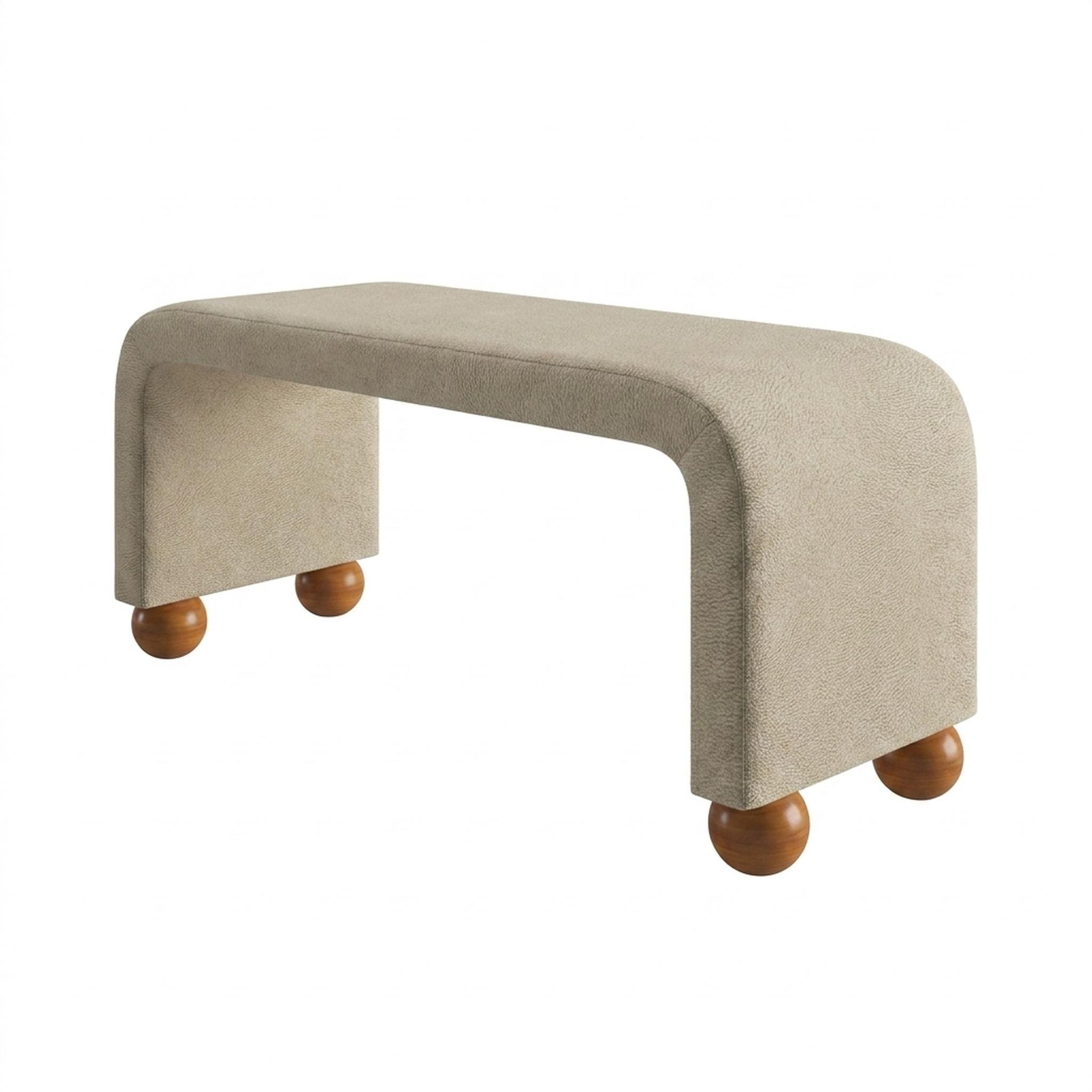 Hayden Home Premium Curved Comfort Bench, Warm Cedar Legs, Essential Sand Upholstery