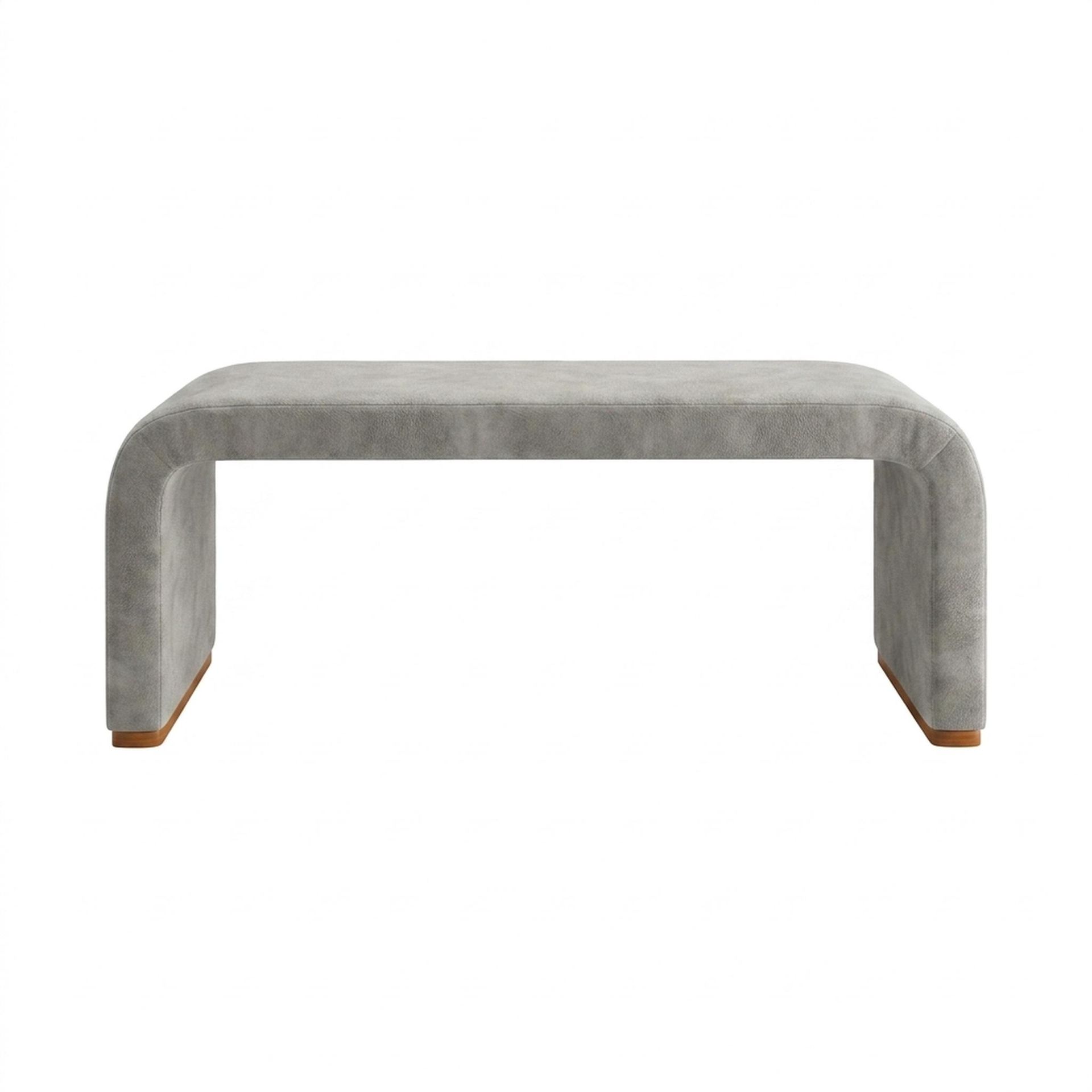 Hayden Home Premium Curved Comfort Bench, Warm Cedar Legs, Essential Bone Upholstery
