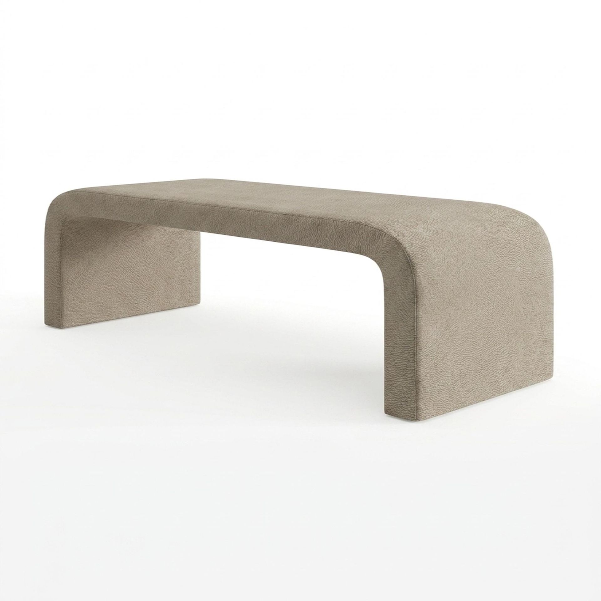 Hayden Home Premium Curved Comfort Bench, Warm Cedar Legs, Essential Bone Upholstery