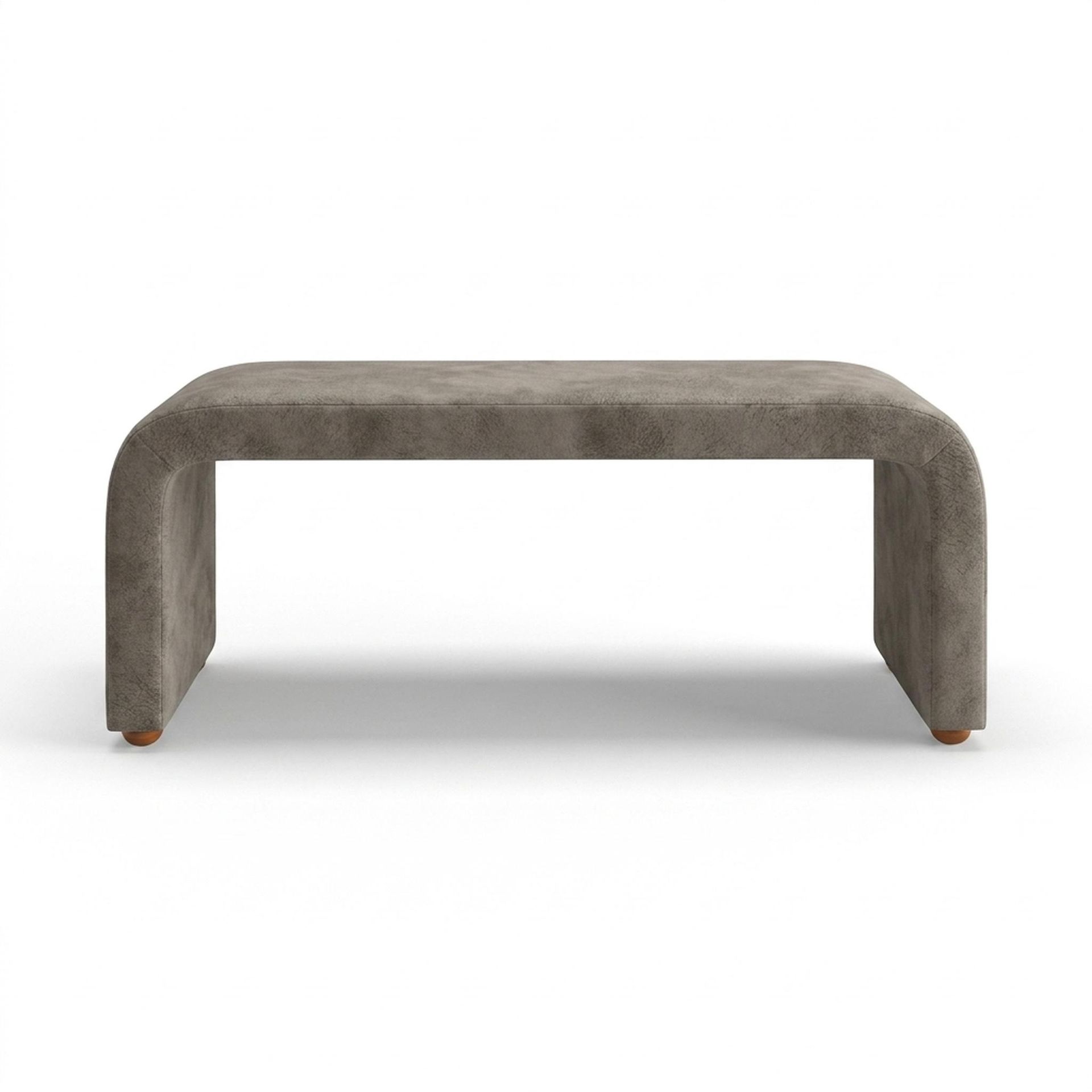 Hayden Home Premium Curved Comfort Bench, Warm Cedar Legs, Essential Biscuit Upholstery