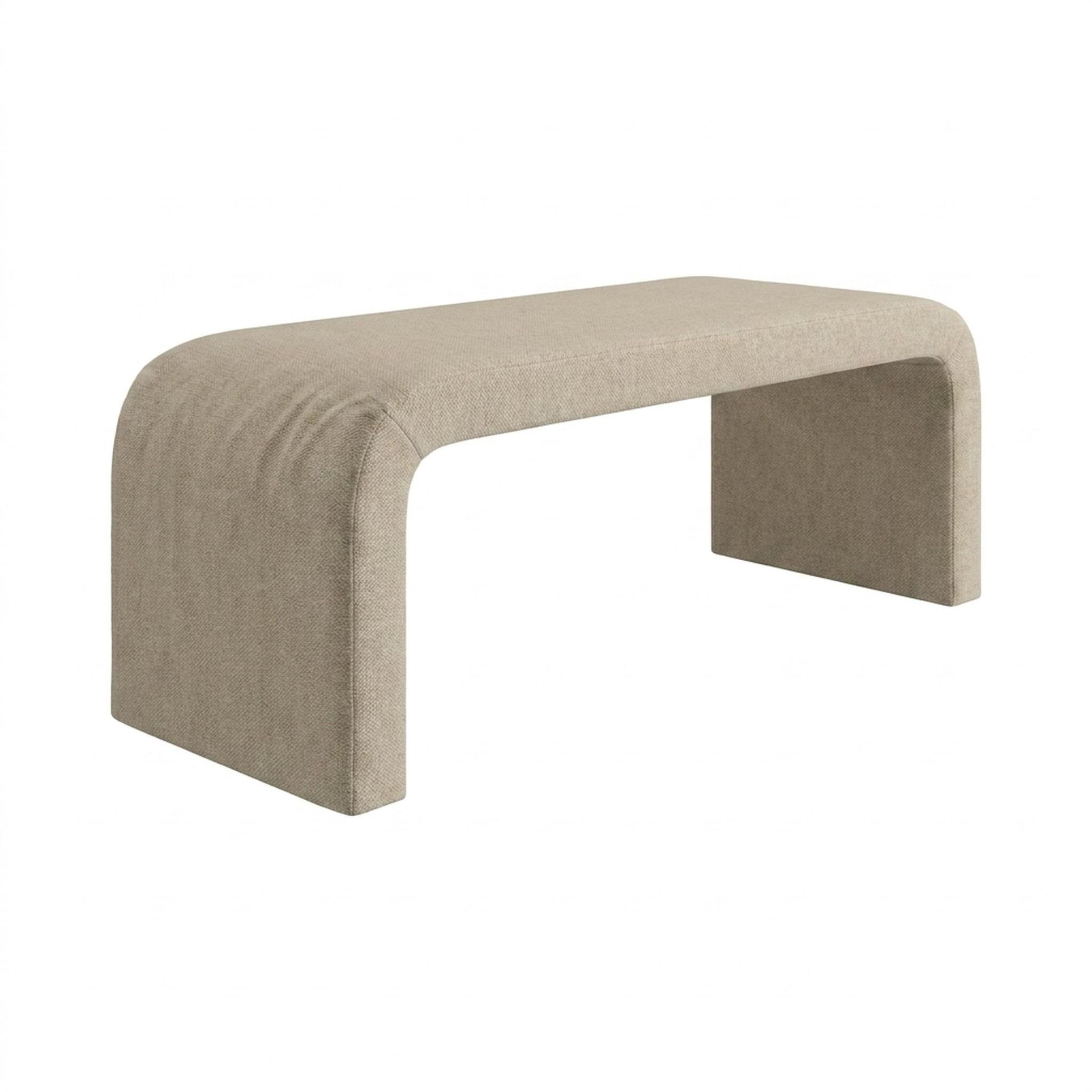 Hayden Home Premium Curved Comfort Bench, Warm Cedar Legs, Premium Alabaster Upholstery