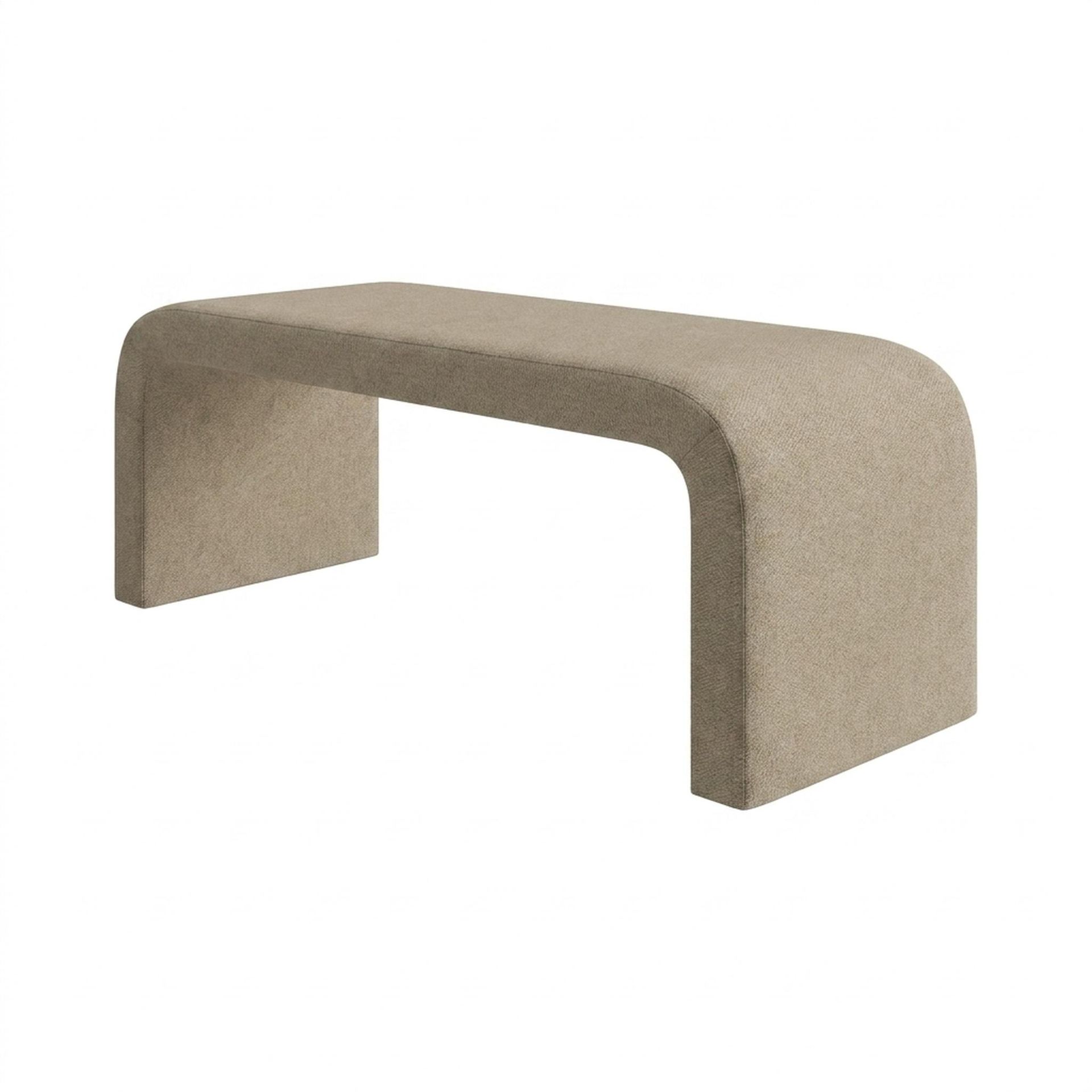 Hayden Home Premium Curved Comfort Bench, Warm Cedar Legs, Premium Alabaster Upholstery